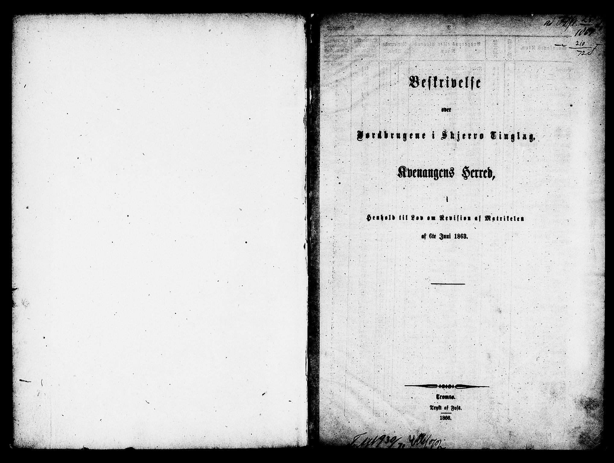 Matrikkelrevisjonen av 1863, RA/S-1530/F/Fe/L0413: Kvænangen, 1863
