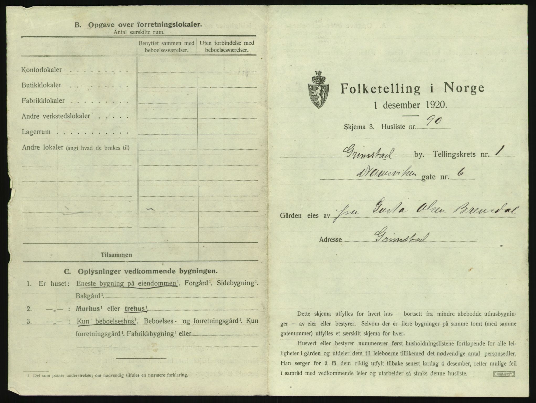 SAK, Folketelling 1920 for 0904 Grimstad kjøpstad, 1920, s. 203