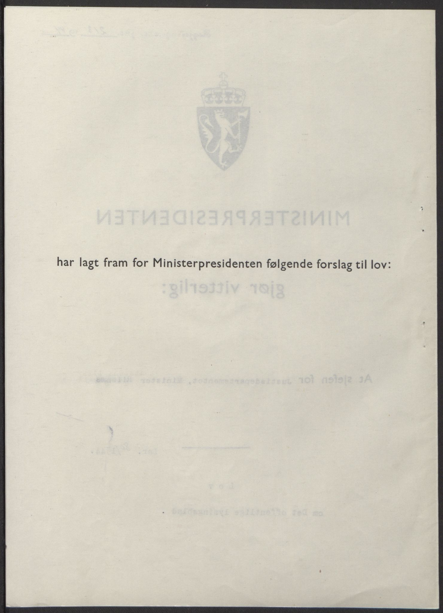 NS-administrasjonen 1940-1945 (Statsrådsekretariatet, de kommisariske statsråder mm), RA/S-4279/D/Db/L0100: Lover, 1944, s. 377