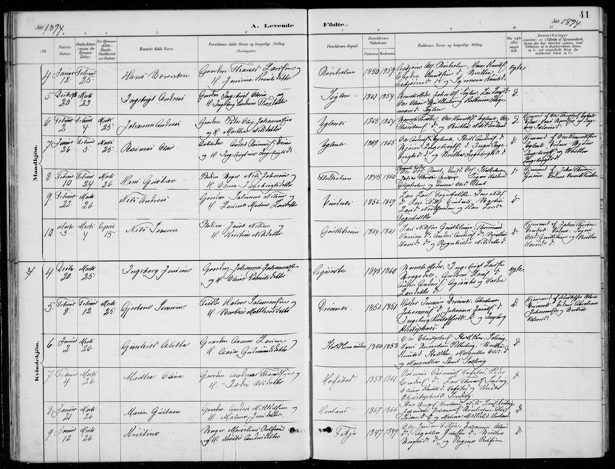 Fitjar sokneprestembete, AV/SAB-A-99926: Klokkerbok nr. A 2, 1887-1906, s. 41