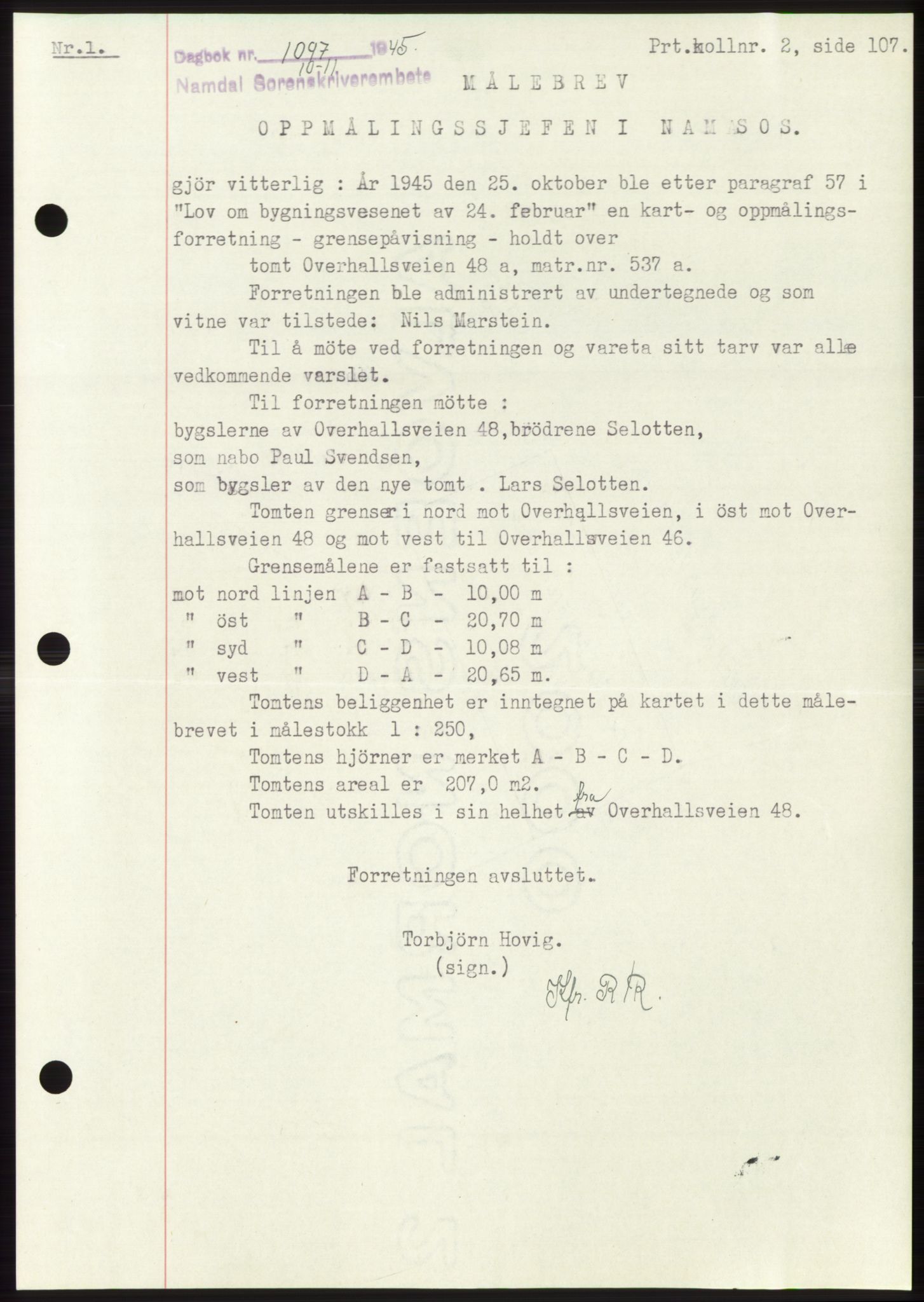 Namdal sorenskriveri, SAT/A-4133/1/2/2C: Pantebok nr. -, 1944-1945, Dagboknr: 1097/1945