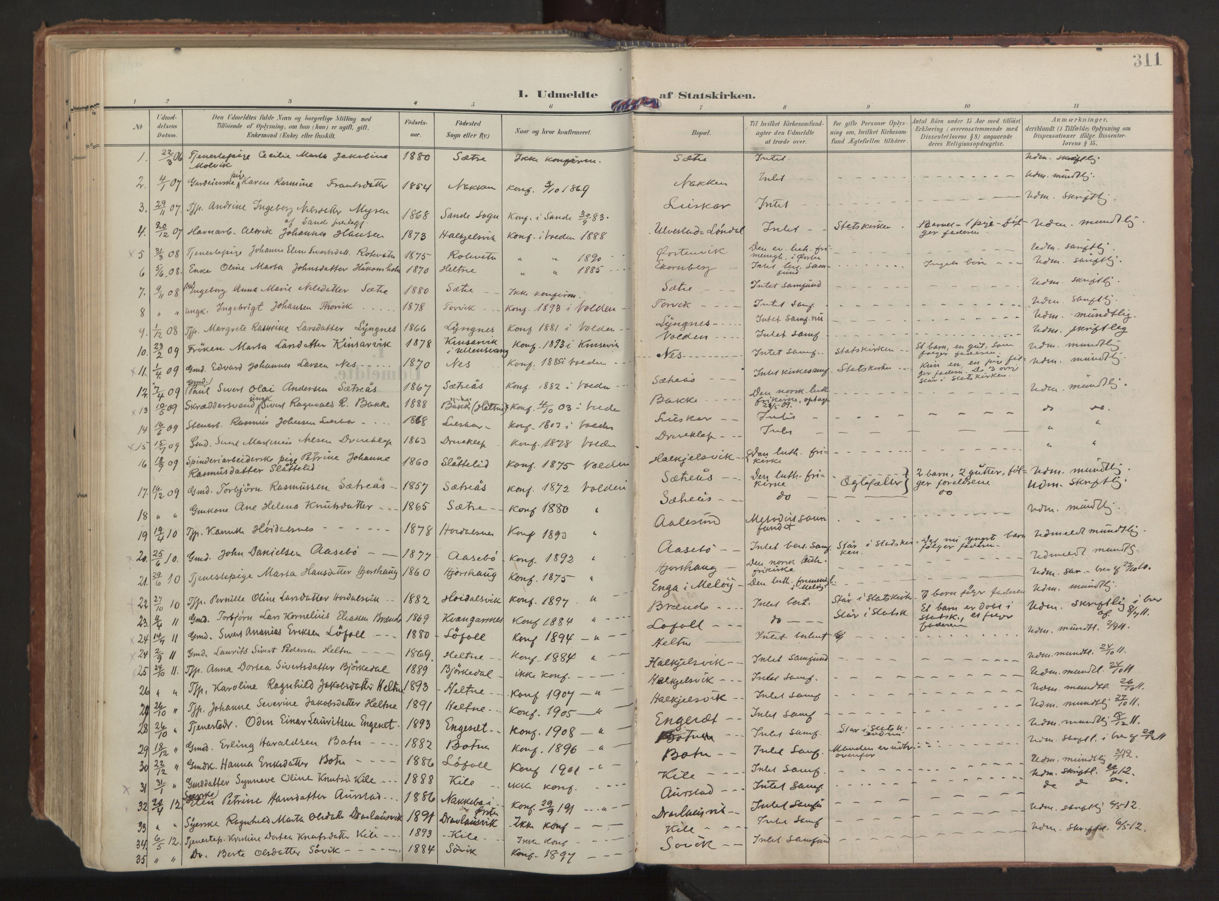 Ministerialprotokoller, klokkerbøker og fødselsregistre - Møre og Romsdal, AV/SAT-A-1454/511/L0144: Ministerialbok nr. 511A11, 1906-1923, s. 311