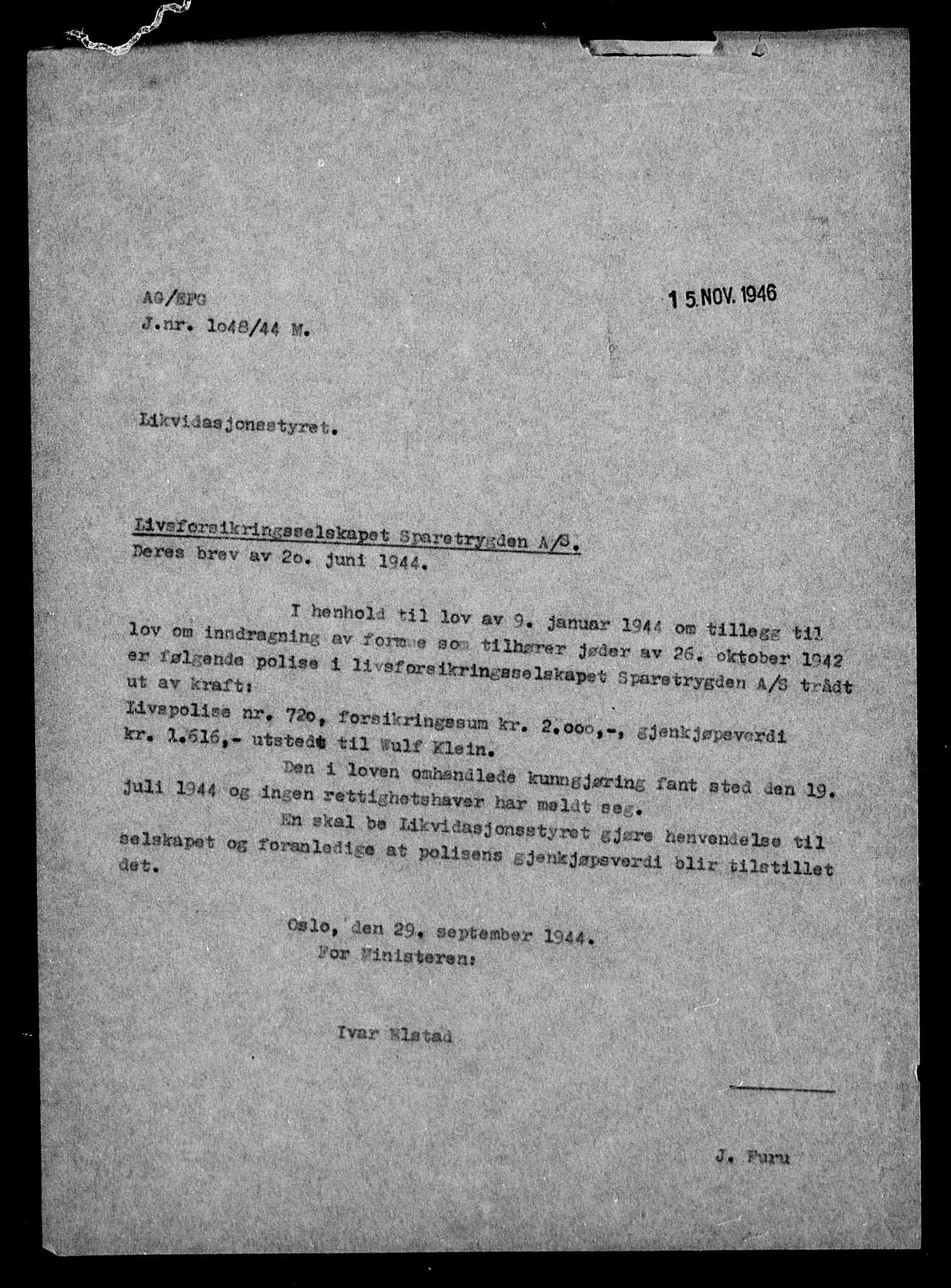 Justisdepartementet, Tilbakeføringskontoret for inndratte formuer, AV/RA-S-1564/H/Hc/Hca/L0902: --, 1945-1947, s. 356