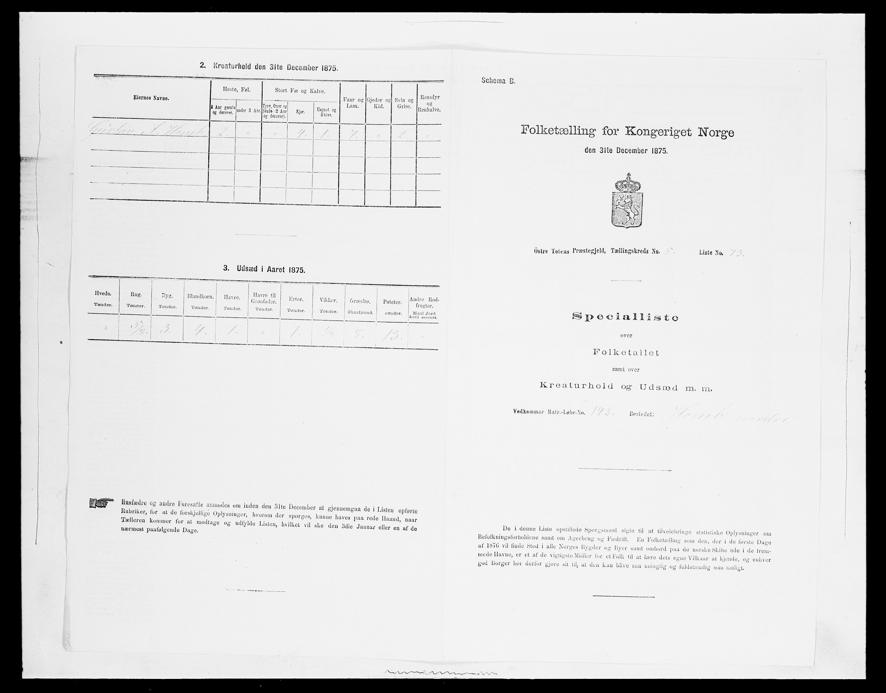 SAH, Folketelling 1875 for 0528P Østre Toten prestegjeld, 1875, s. 1129