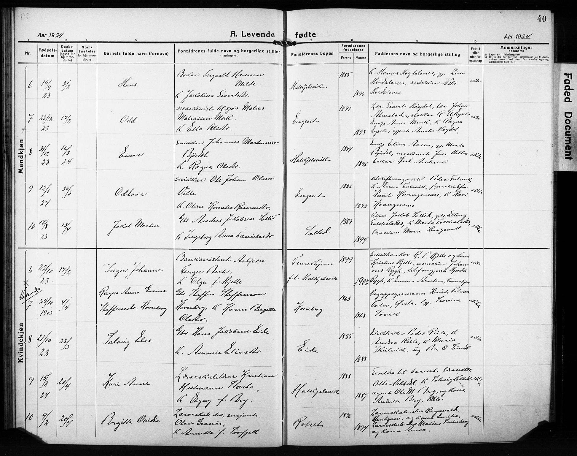 Ministerialprotokoller, klokkerbøker og fødselsregistre - Møre og Romsdal, AV/SAT-A-1454/511/L0160: Klokkerbok nr. 511C06, 1920-1932, s. 40