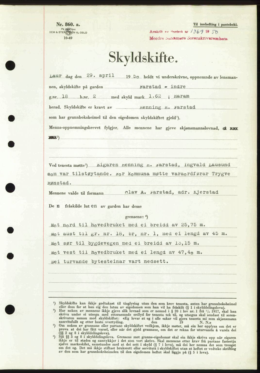 Nordre Sunnmøre sorenskriveri, SAT/A-0006/1/2/2C/2Ca: Pantebok nr. A35, 1950-1950, Dagboknr: 1369/1950