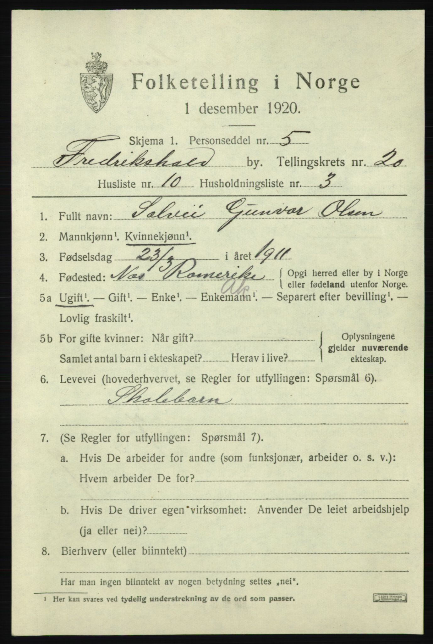 SAO, Folketelling 1920 for 0101 Fredrikshald kjøpstad, 1920, s. 29391