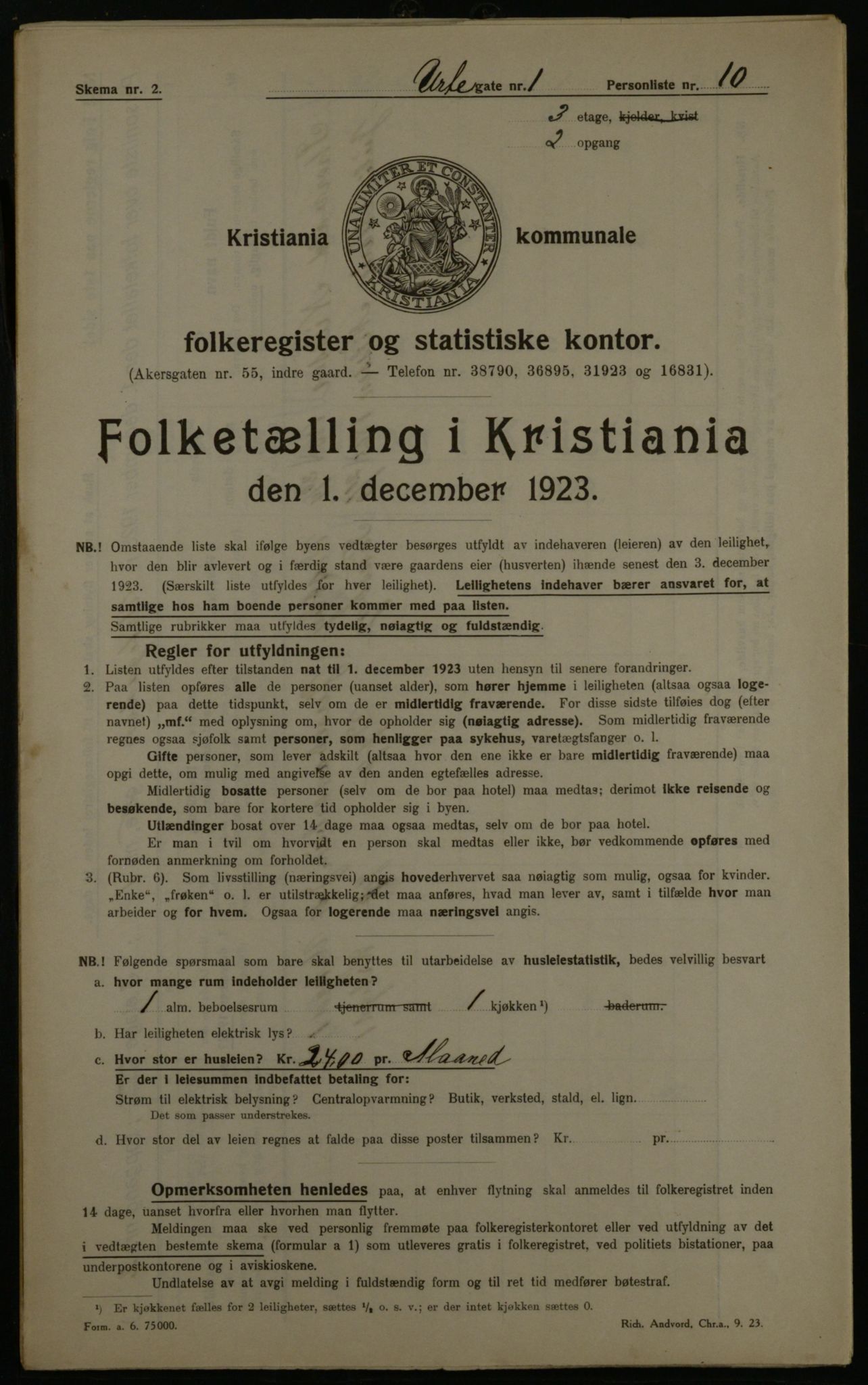 OBA, Kommunal folketelling 1.12.1923 for Kristiania, 1923, s. 133273