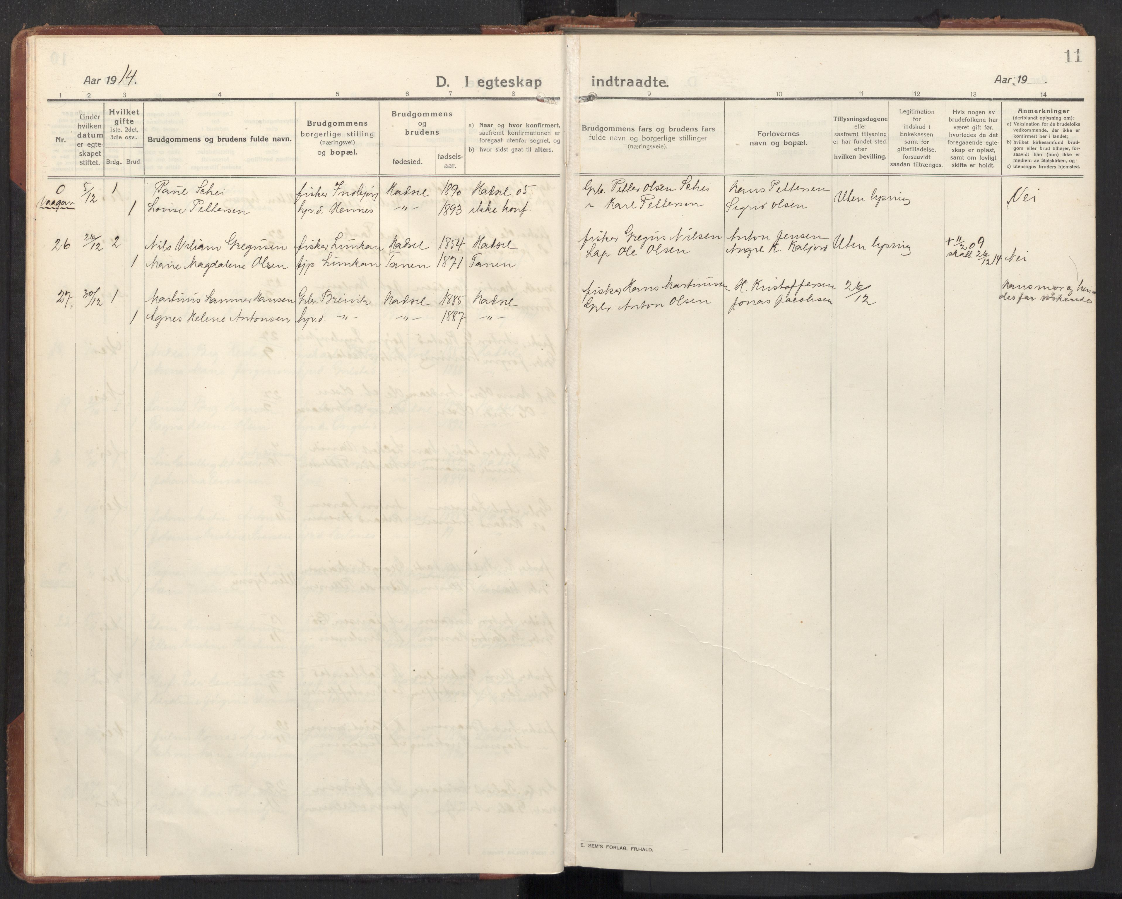 Ministerialprotokoller, klokkerbøker og fødselsregistre - Nordland, AV/SAT-A-1459/888/L1269: Klokkerbok nr. 888C11, 1913-1937, s. 11