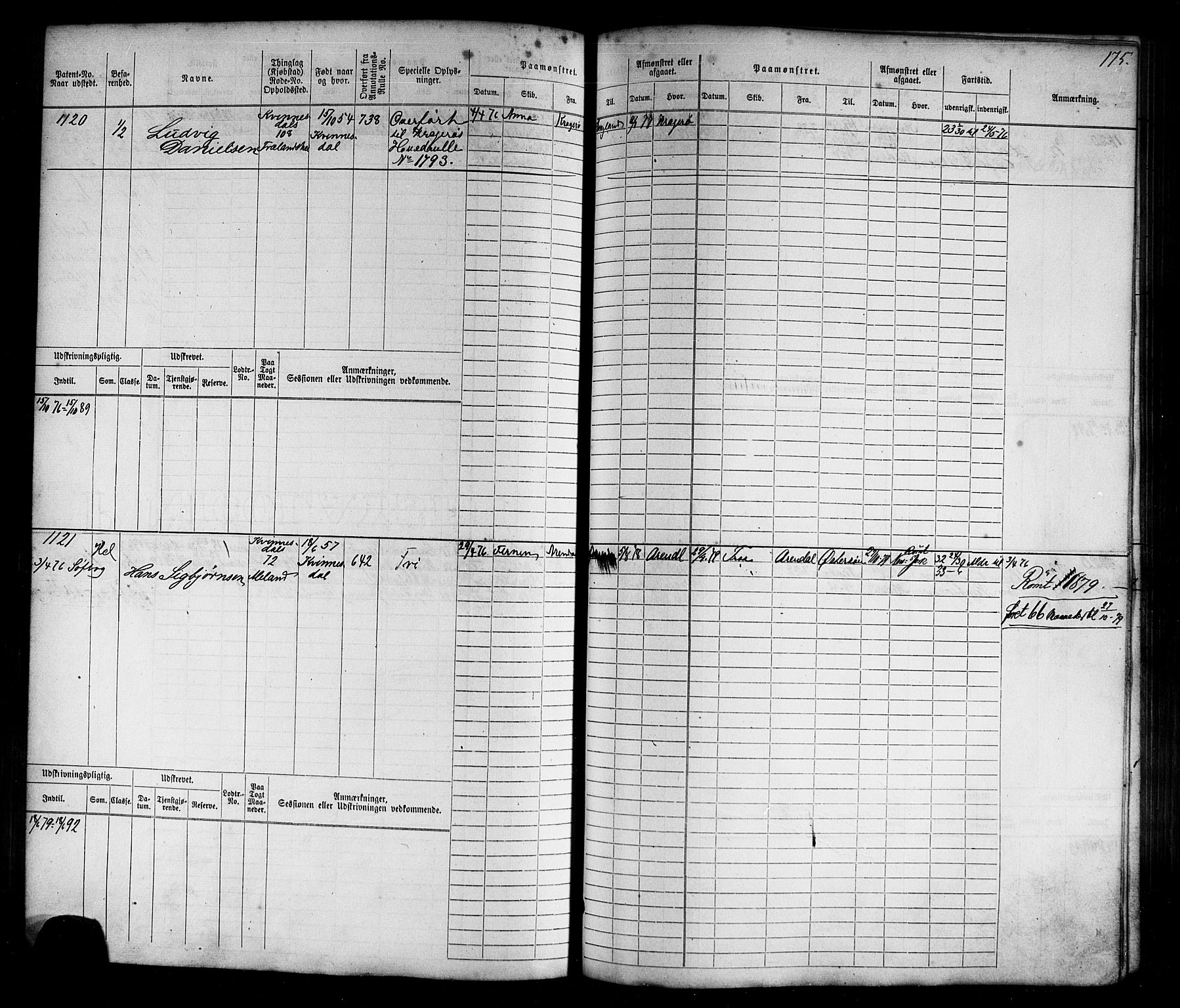 Flekkefjord mønstringskrets, AV/SAK-2031-0018/F/Fb/L0009: Hovedrulle nr 771-1533, Æ-6, 1868-1900, s. 181