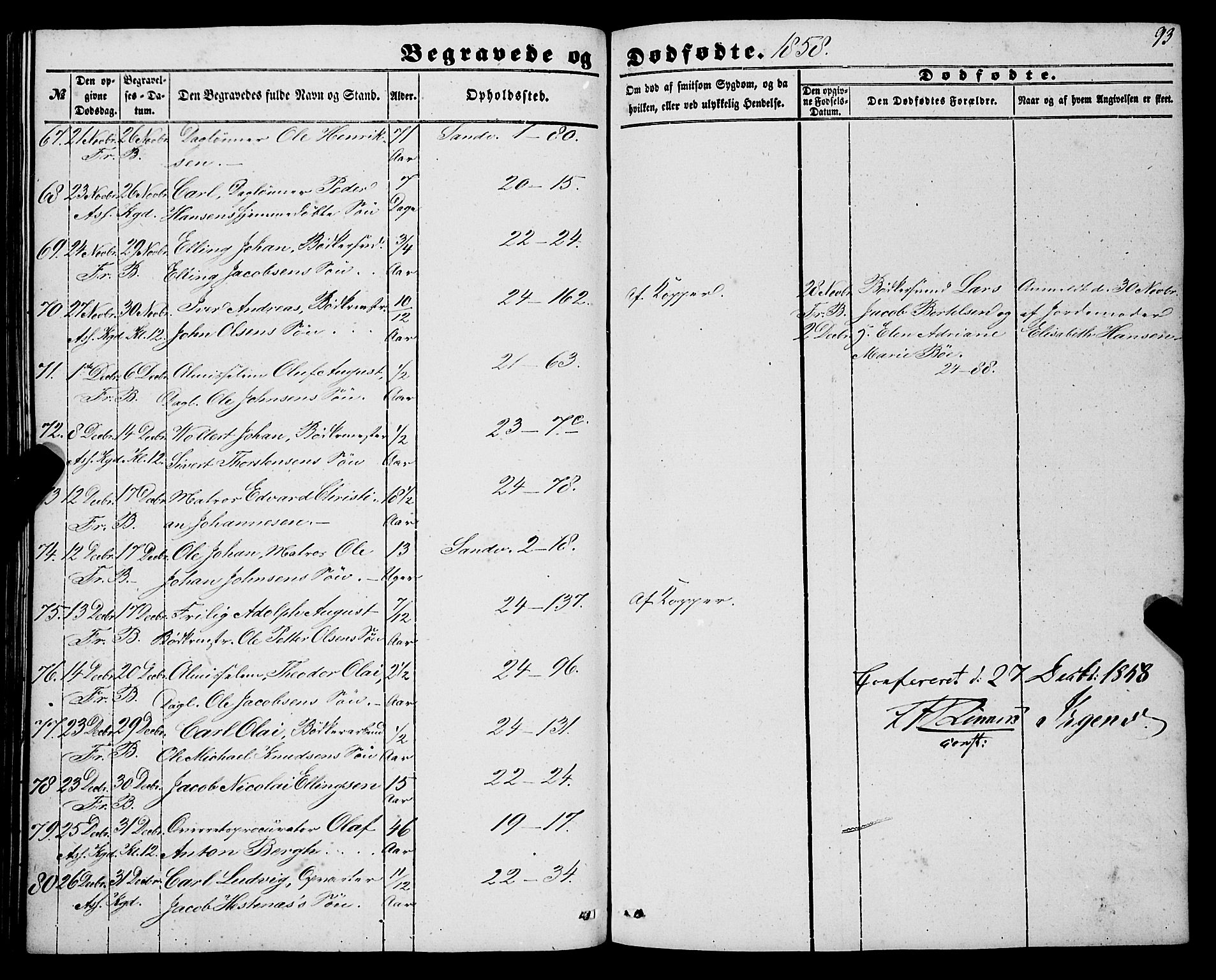 Korskirken sokneprestembete, SAB/A-76101/H/Haa: Ministerialbok nr. E 2, 1848-1862, s. 93