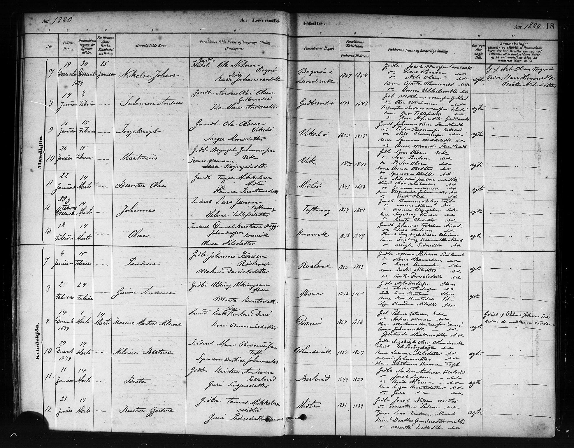 Herdla Sokneprestembete, AV/SAB-A-75701/H/Haa: Ministerialbok nr. A 3, 1878-1890, s. 18