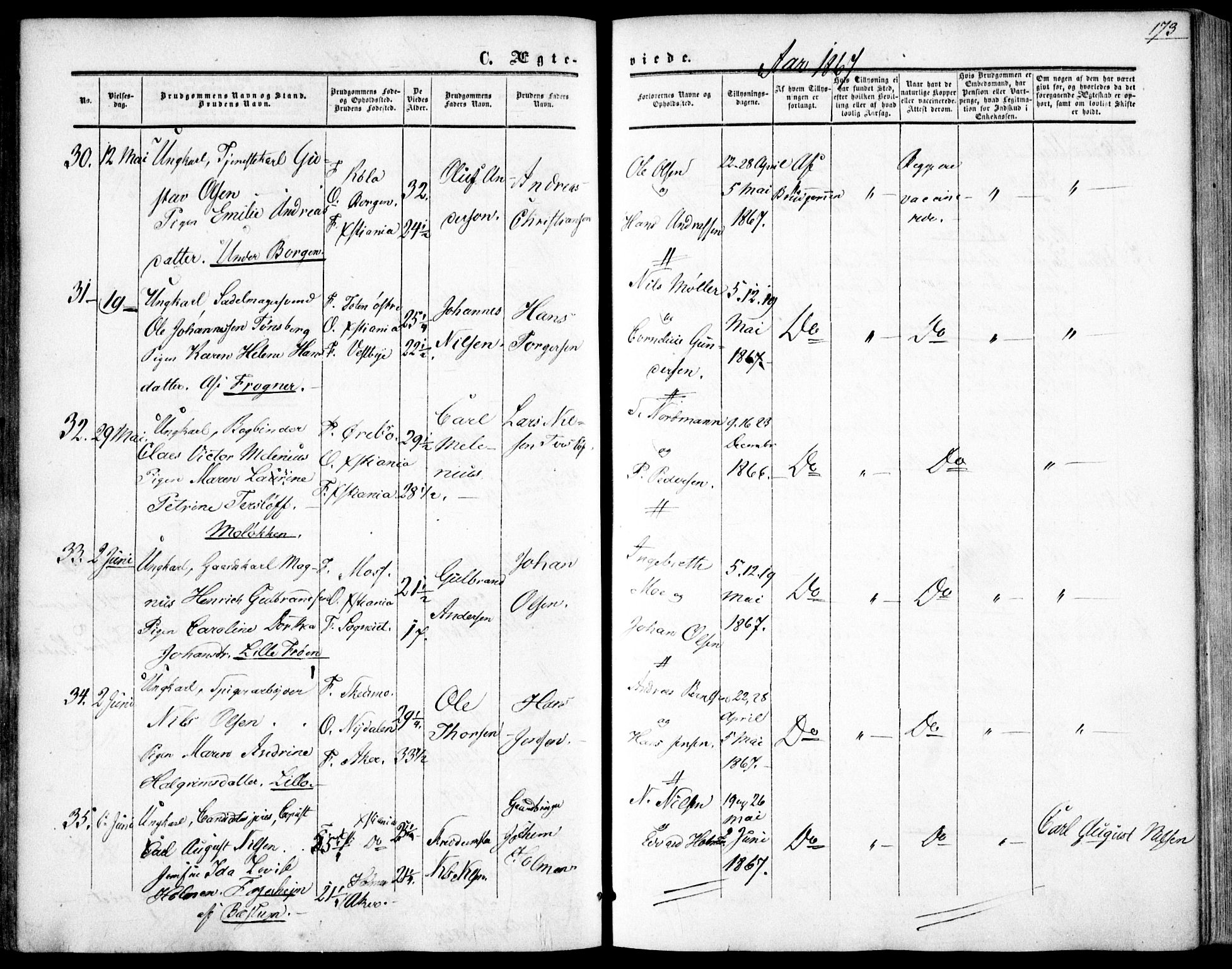 Vestre Aker prestekontor Kirkebøker, AV/SAO-A-10025/F/Fa/L0002: Ministerialbok nr. 2, 1855-1877, s. 173