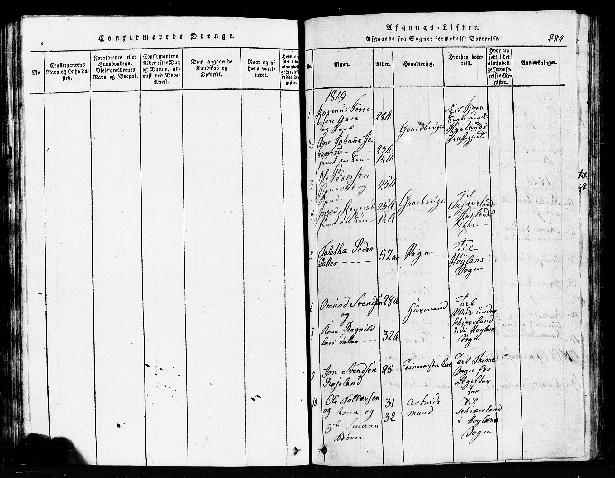 Klepp sokneprestkontor, SAST/A-101803/001/3/30BB/L0001: Klokkerbok nr.  B 1, 1816-1859, s. 284