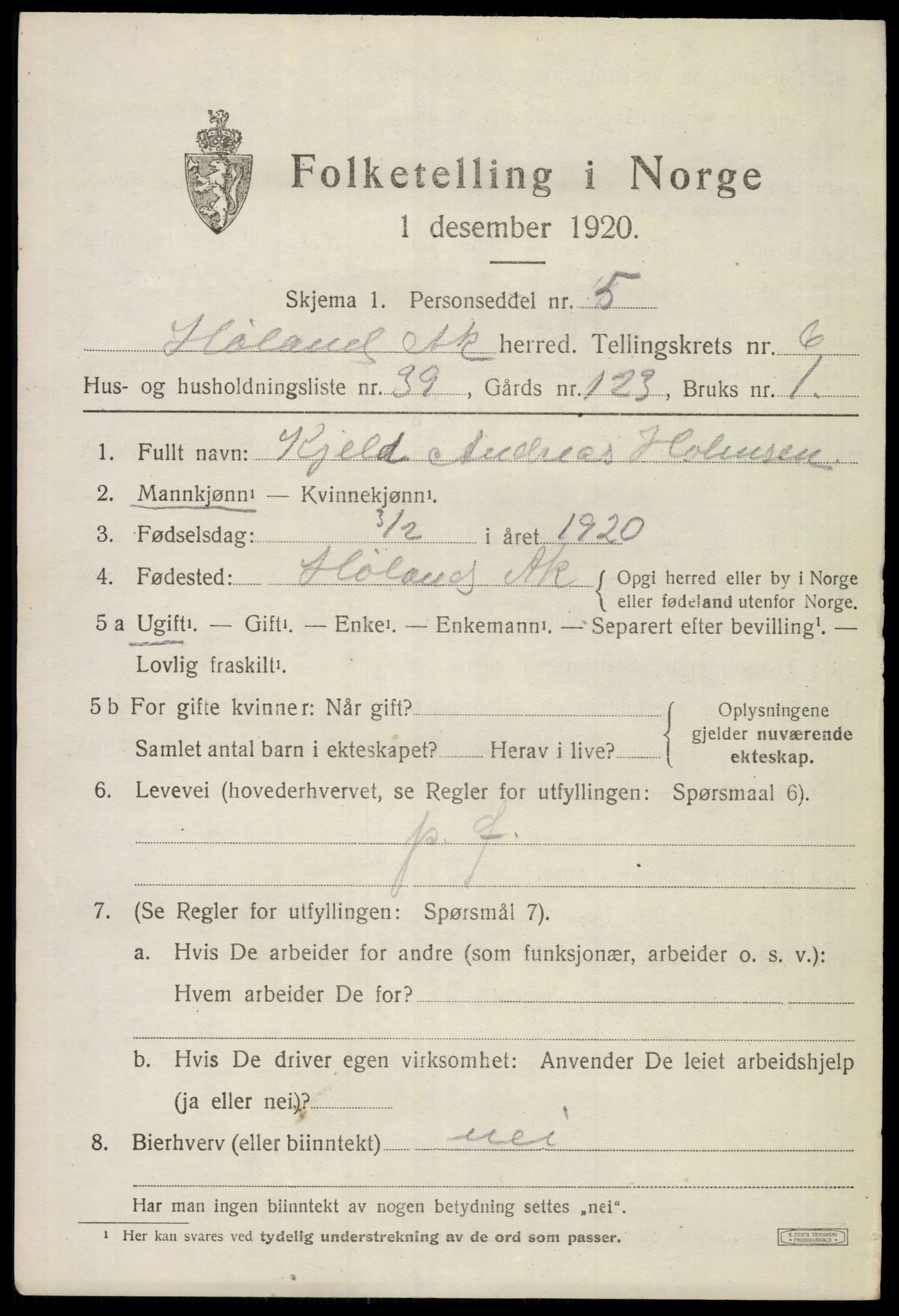 SAO, Folketelling 1920 for 0221 Høland herred, 1920, s. 8809