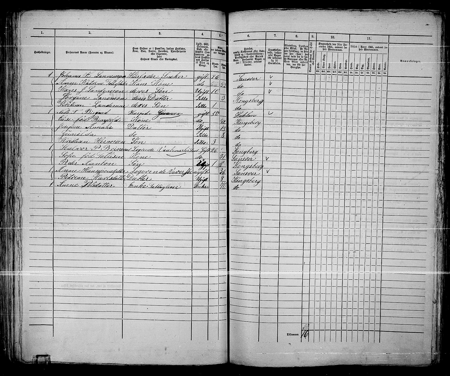 RA, Folketelling 1865 for 0604B Kongsberg prestegjeld, Kongsberg kjøpstad, 1865, s. 127