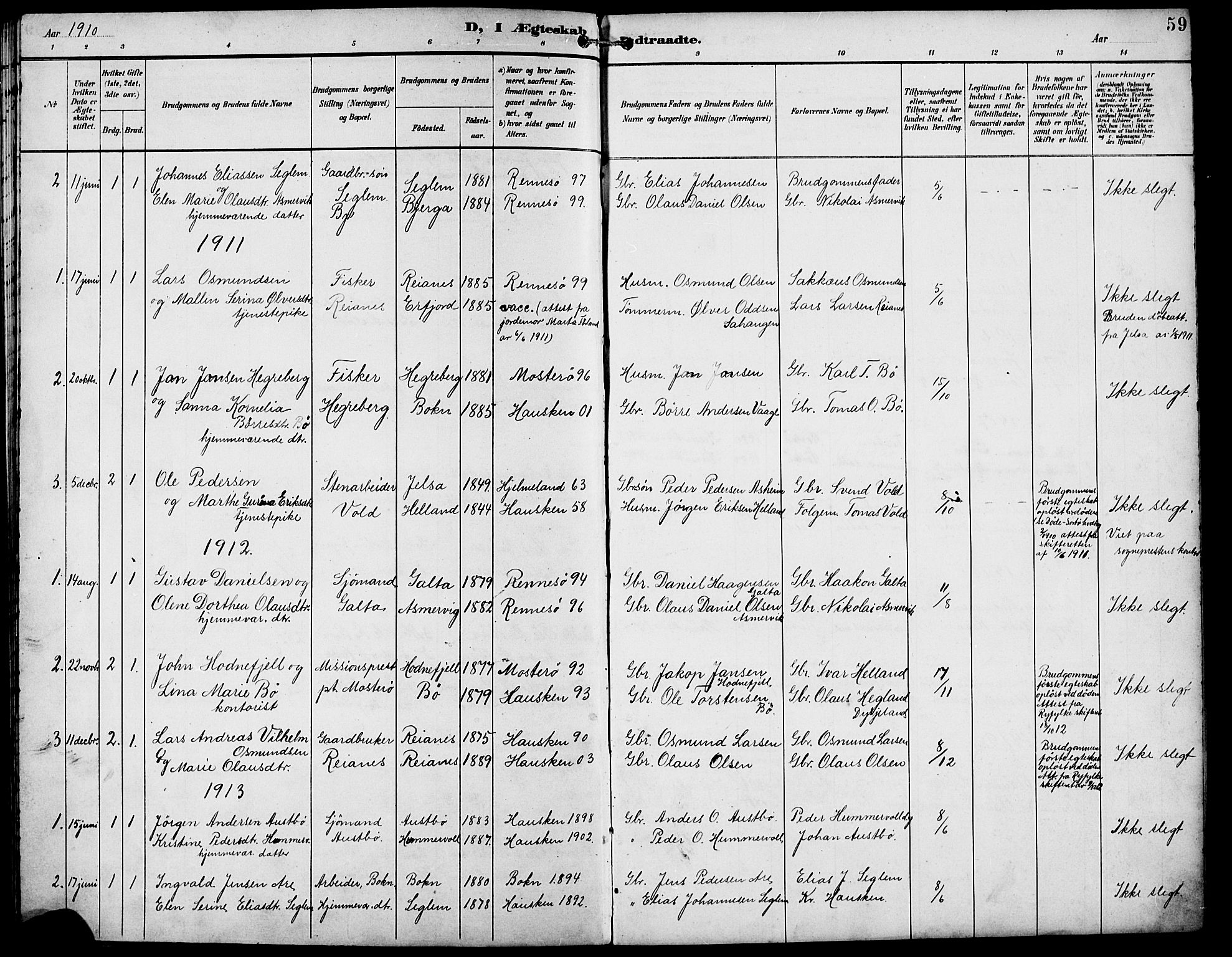 Rennesøy sokneprestkontor, SAST/A -101827/H/Ha/Hab/L0012: Klokkerbok nr. B 11, 1894-1924, s. 59