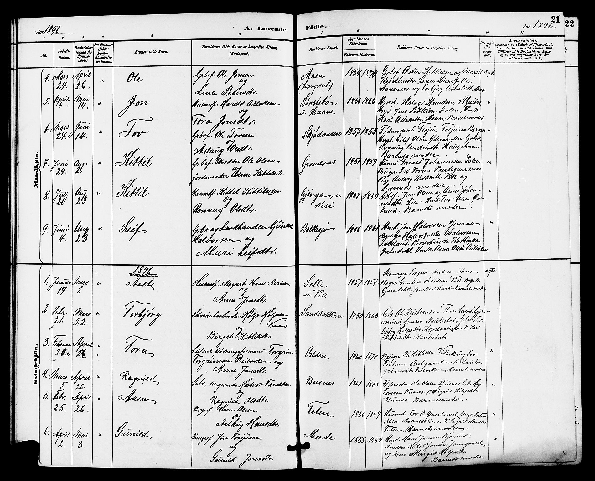 Gransherad kirkebøker, AV/SAKO-A-267/G/Ga/L0003: Klokkerbok nr. I 3, 1887-1915, s. 21