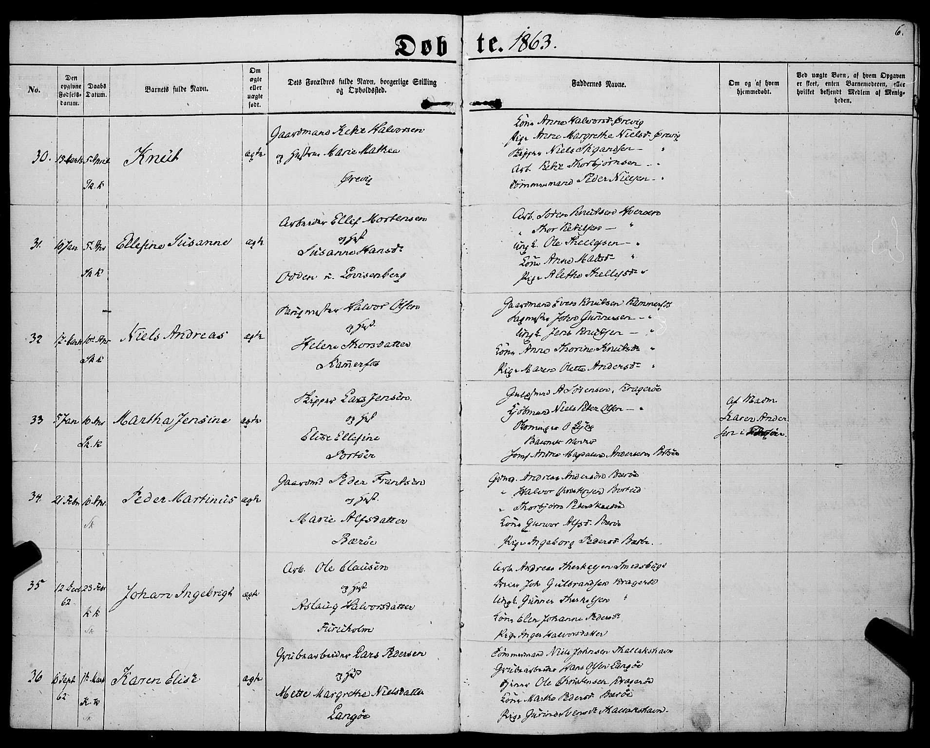 Sannidal kirkebøker, AV/SAKO-A-296/F/Fa/L0011: Ministerialbok nr. 11, 1863-1873, s. 6