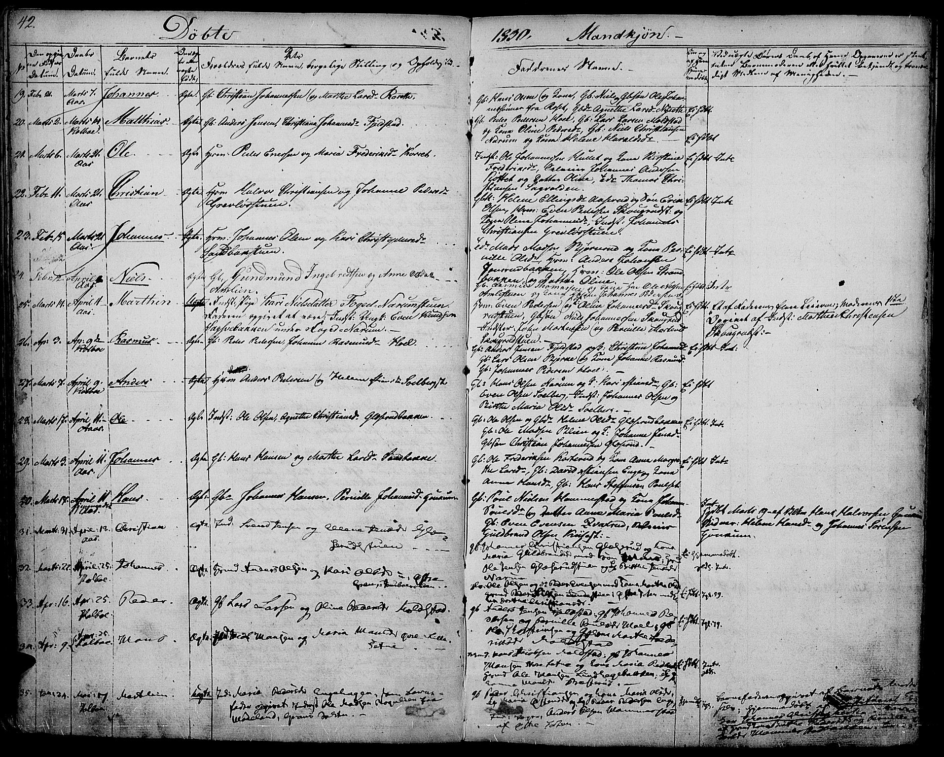 Vestre Toten prestekontor, AV/SAH-PREST-108/H/Ha/Haa/L0002: Ministerialbok nr. 2, 1825-1837, s. 42