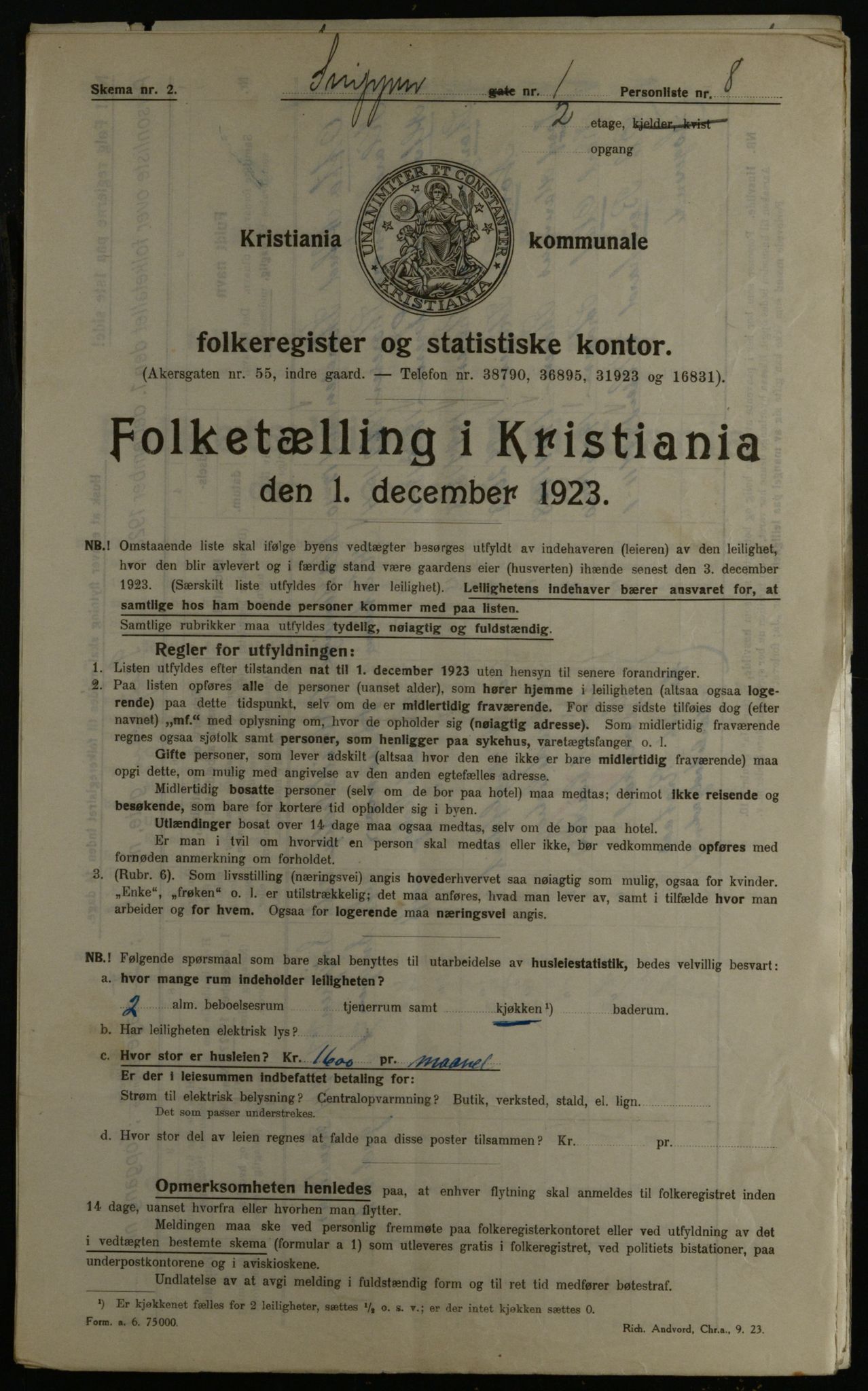 OBA, Kommunal folketelling 1.12.1923 for Kristiania, 1923, s. 108069