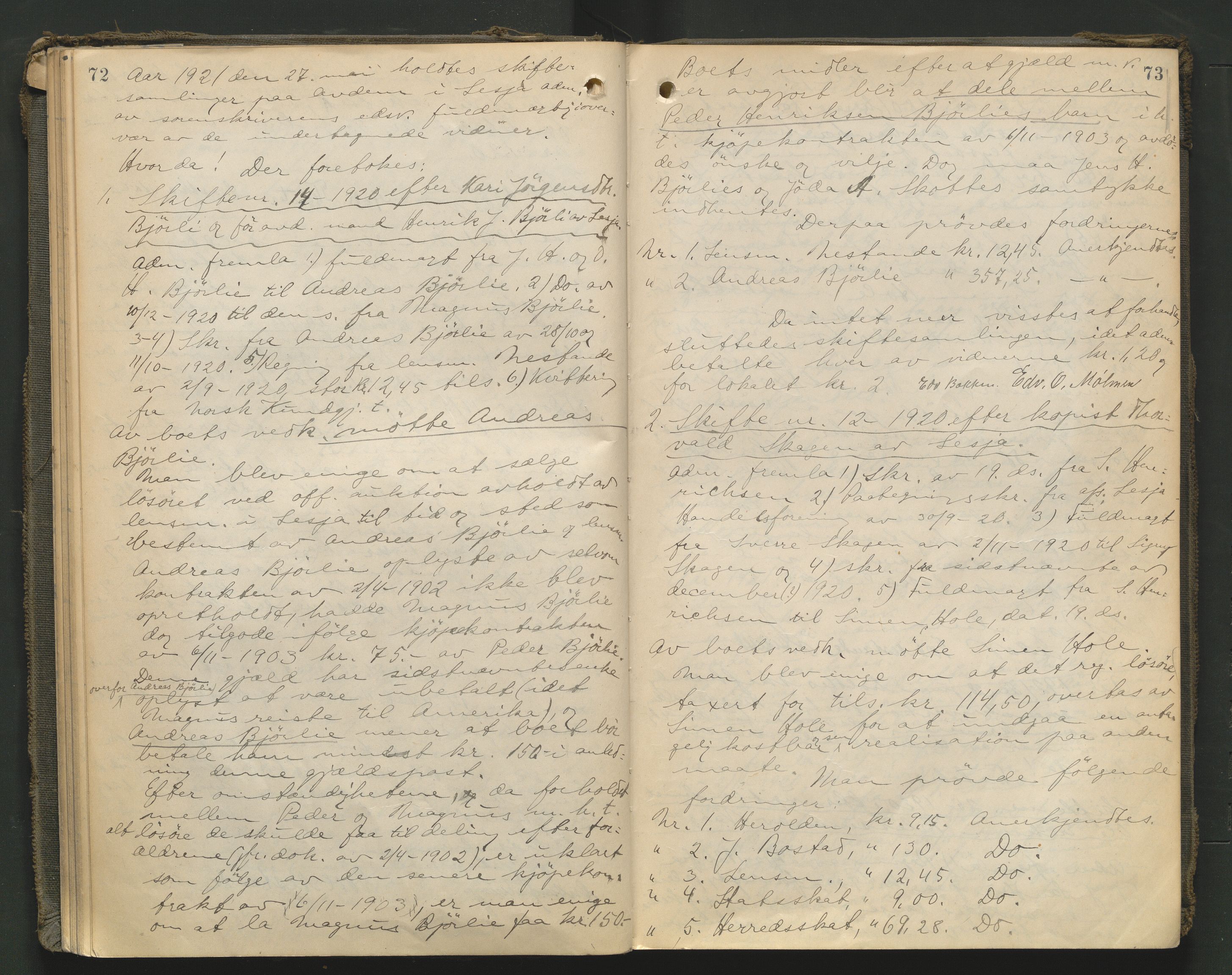 Nord-Gudbrandsdal tingrett, AV/SAH-TING-002/J/Jc/L0007: Skifteforhandlingsprotokoll, 1920-1926, s. 72-73