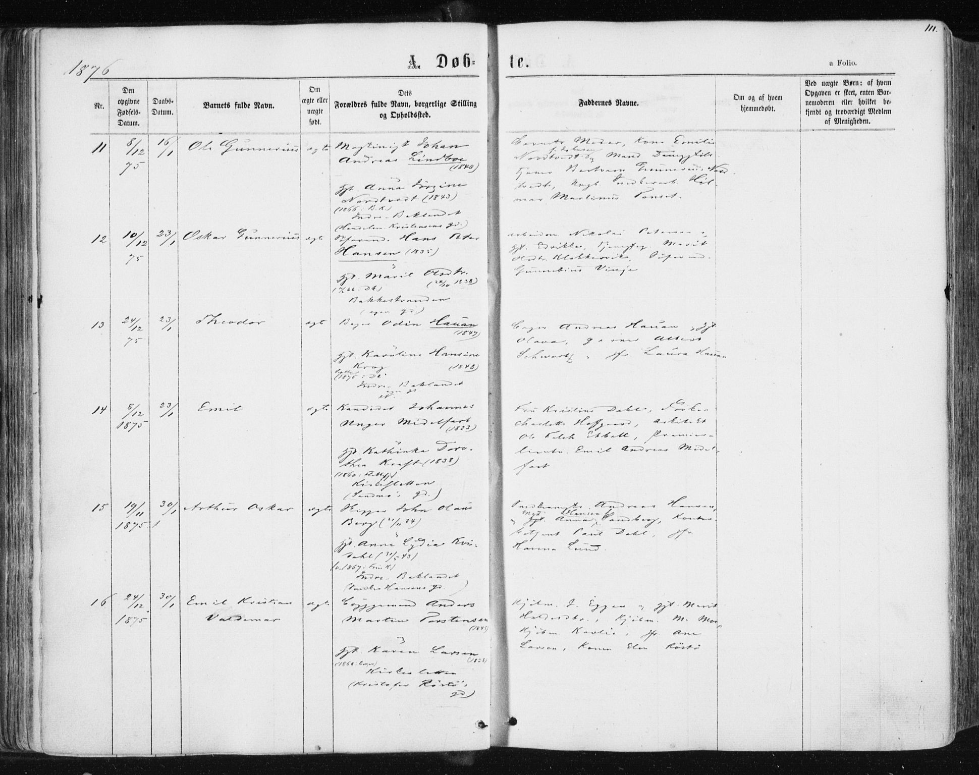 Ministerialprotokoller, klokkerbøker og fødselsregistre - Sør-Trøndelag, SAT/A-1456/604/L0186: Ministerialbok nr. 604A07, 1866-1877, s. 111