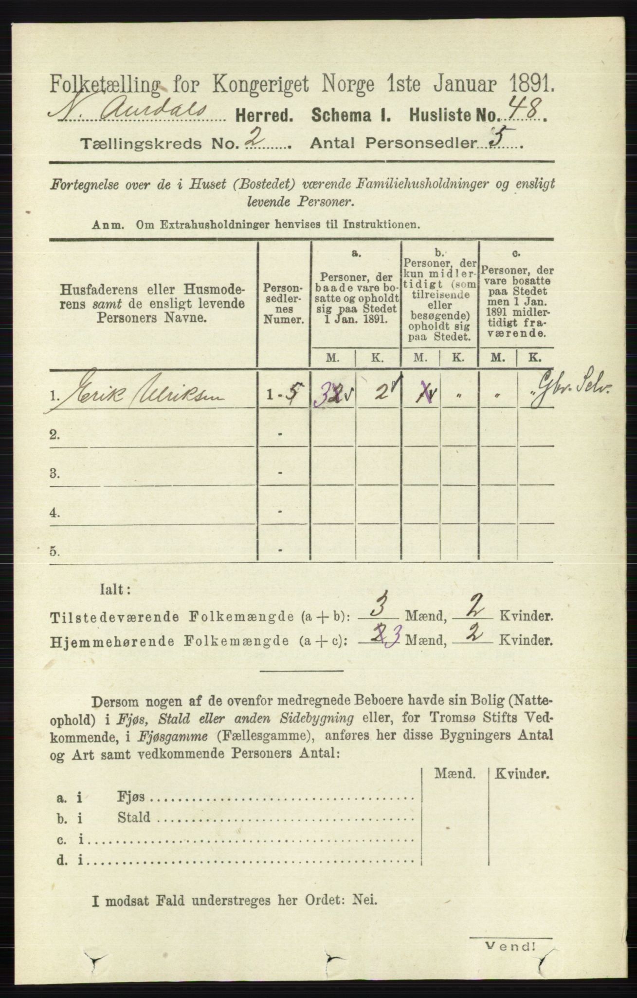 RA, Folketelling 1891 for 0542 Nord-Aurdal herred, 1891, s. 579