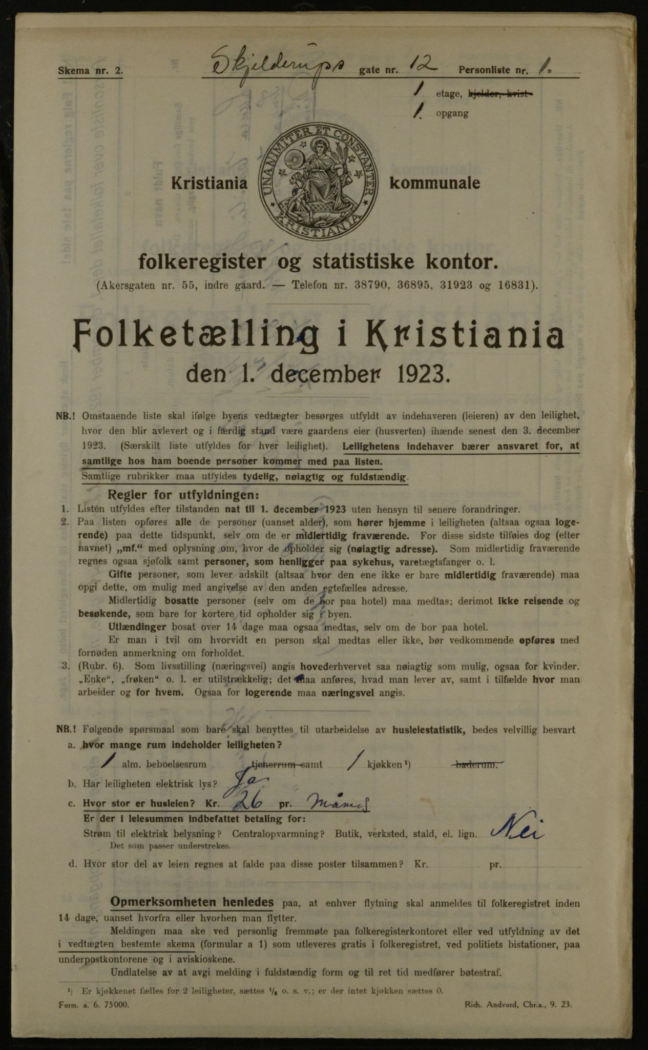 OBA, Kommunal folketelling 1.12.1923 for Kristiania, 1923, s. 106076