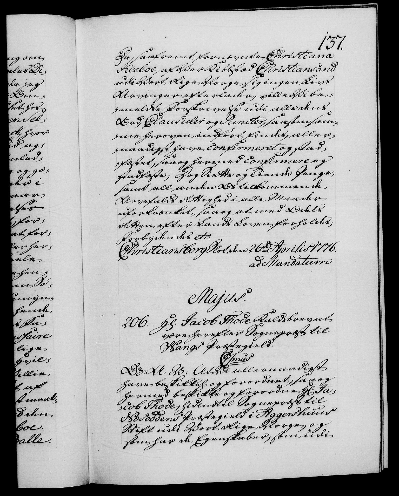 Danske Kanselli 1572-1799, RA/EA-3023/F/Fc/Fca/Fcaa/L0047: Norske registre, 1776-1778, s. 137a