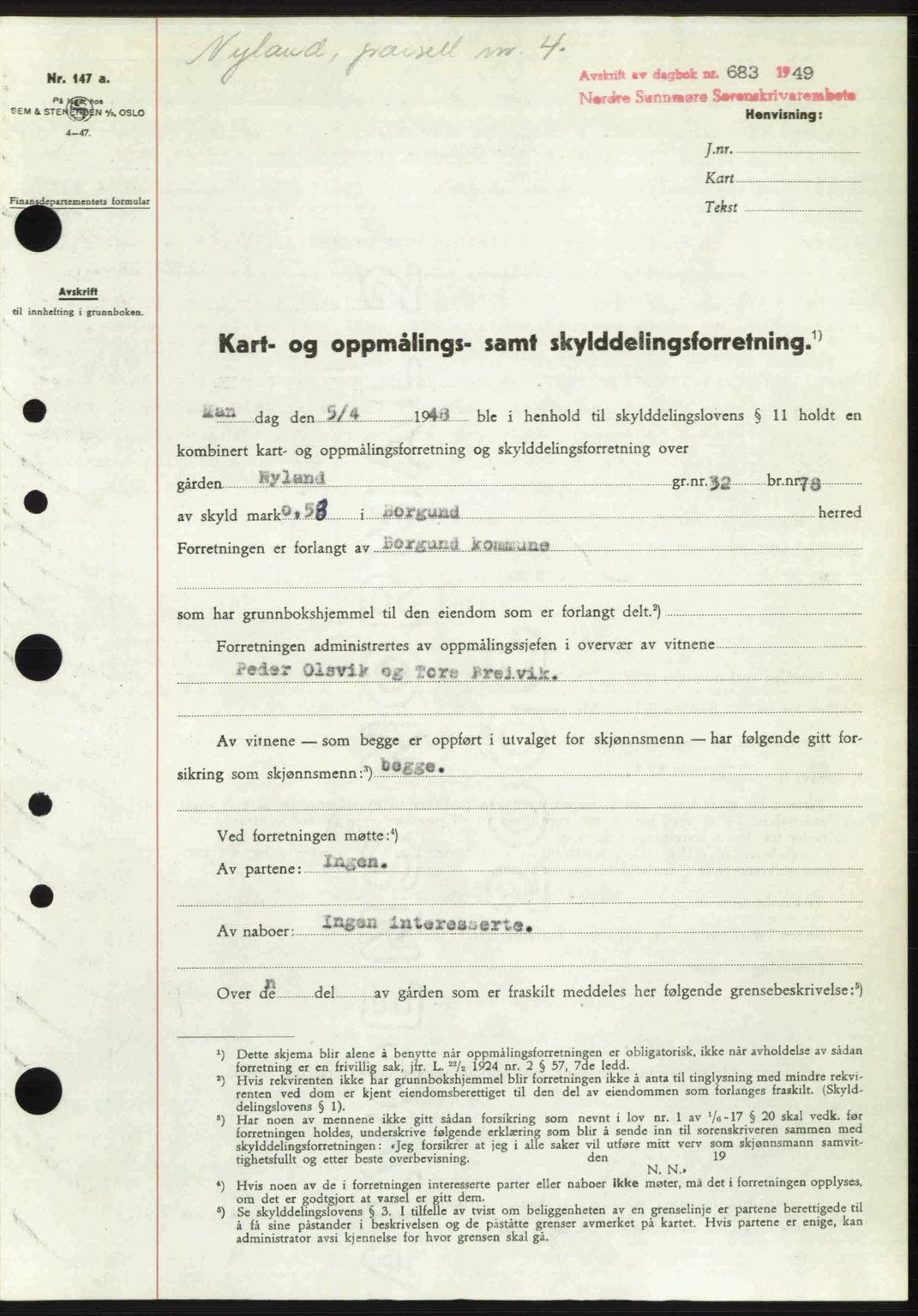 Nordre Sunnmøre sorenskriveri, SAT/A-0006/1/2/2C/2Ca: Pantebok nr. A30, 1949-1949, Dagboknr: 683/1949