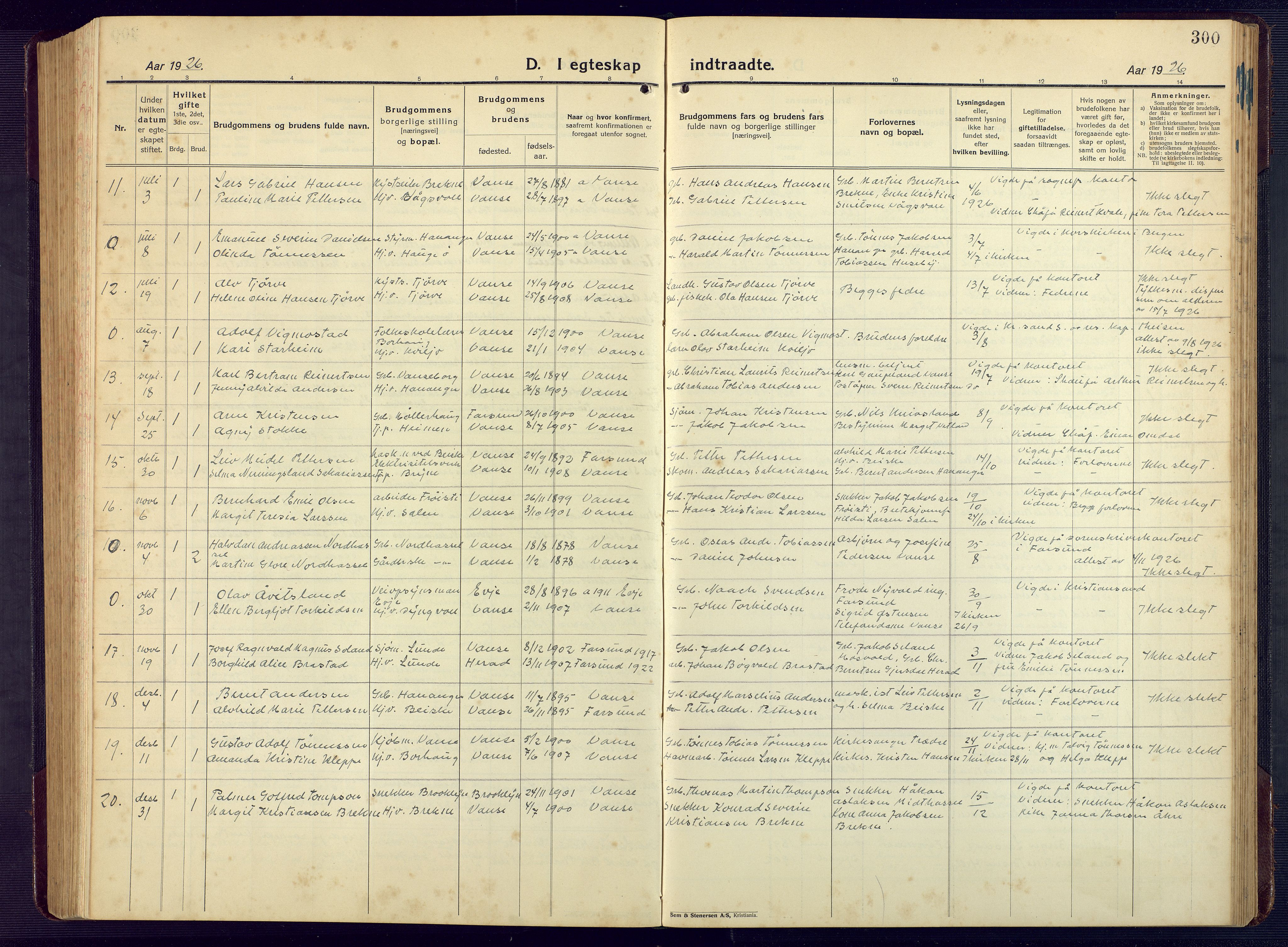 Lista sokneprestkontor, SAK/1111-0027/F/Fb/L0006: Klokkerbok nr. B 6, 1924-1947, s. 300