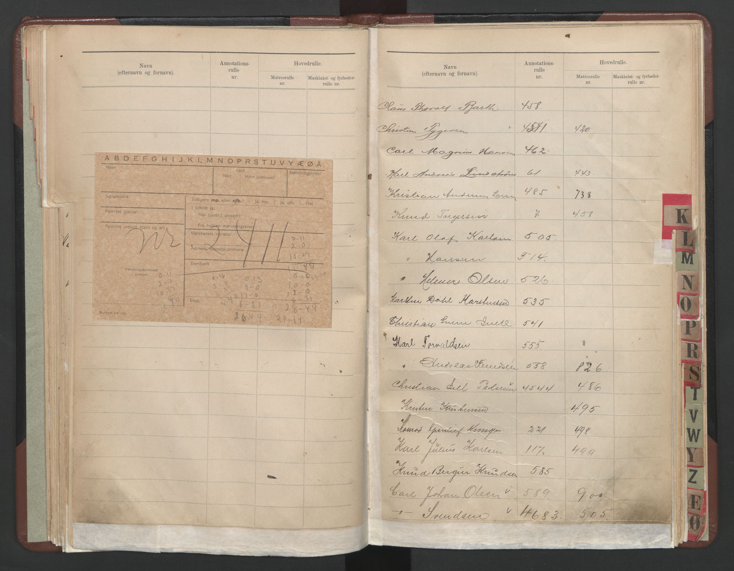 Arendal mønstringskrets, AV/SAK-2031-0012/F/Fb/L0028: Register til annotasjonsrulle og hovedrulle A og B, S-26, 1902-1948, s. 53