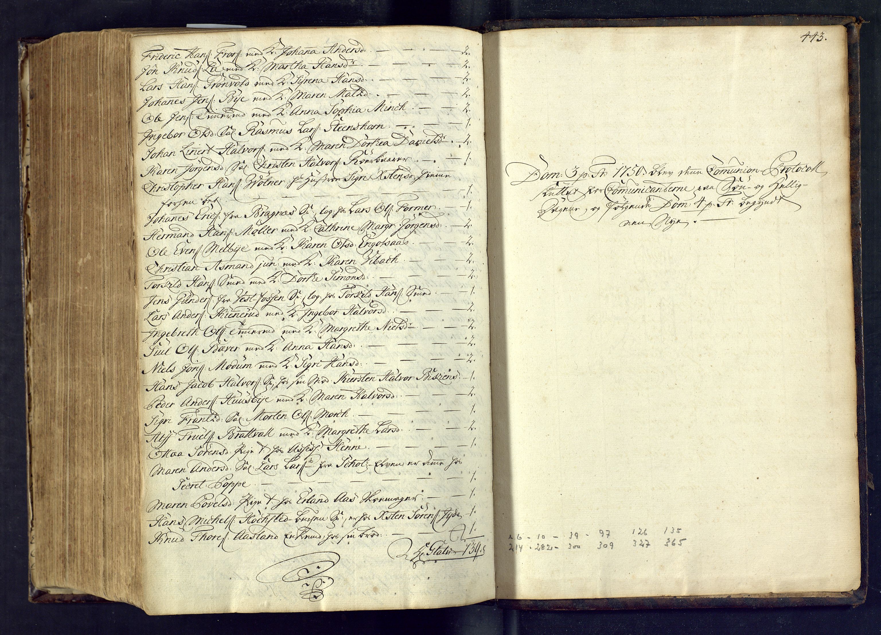 Kongsberg kirkebøker, SAKO/A-22/M/Ma/L0003: Kommunikantprotokoll nr. 3, 1745-1750, s. 443
