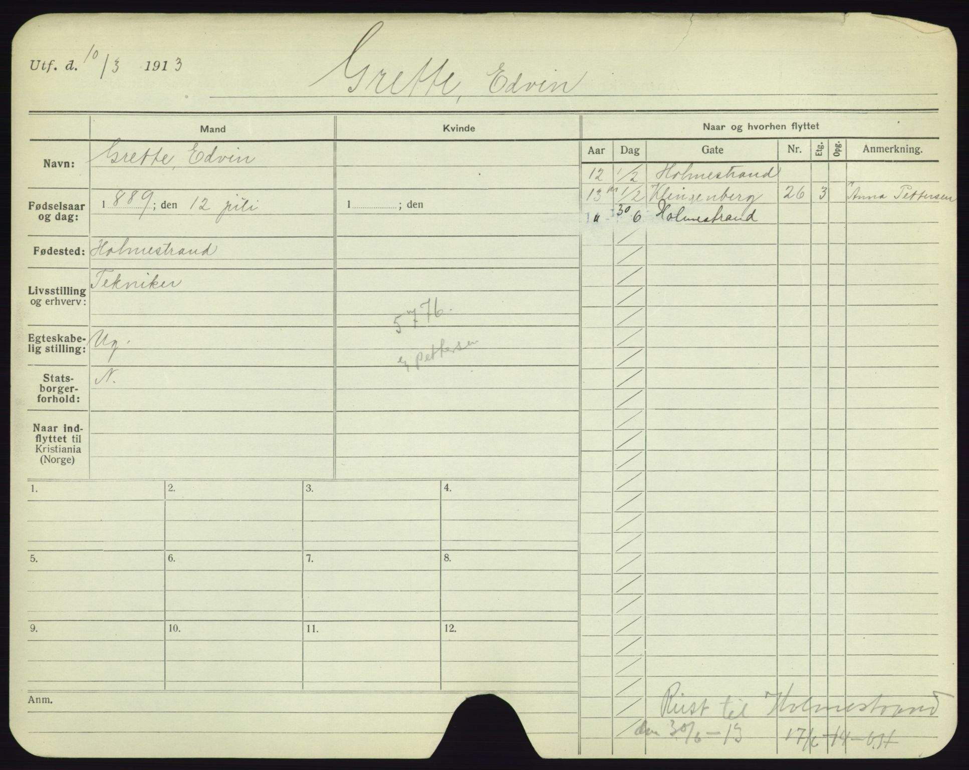 Oslo folkeregister, Registerkort, AV/SAO-A-11715/F/Fa/Fac/L0003: Menn, 1906-1914, s. 602a