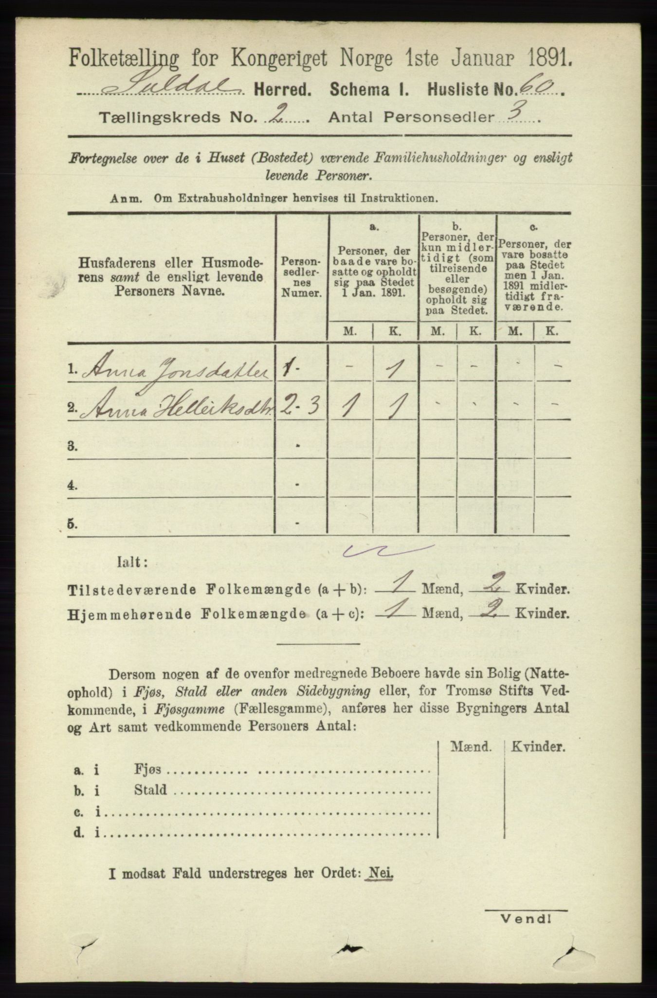 RA, Folketelling 1891 for 1134 Suldal herred, 1891, s. 254