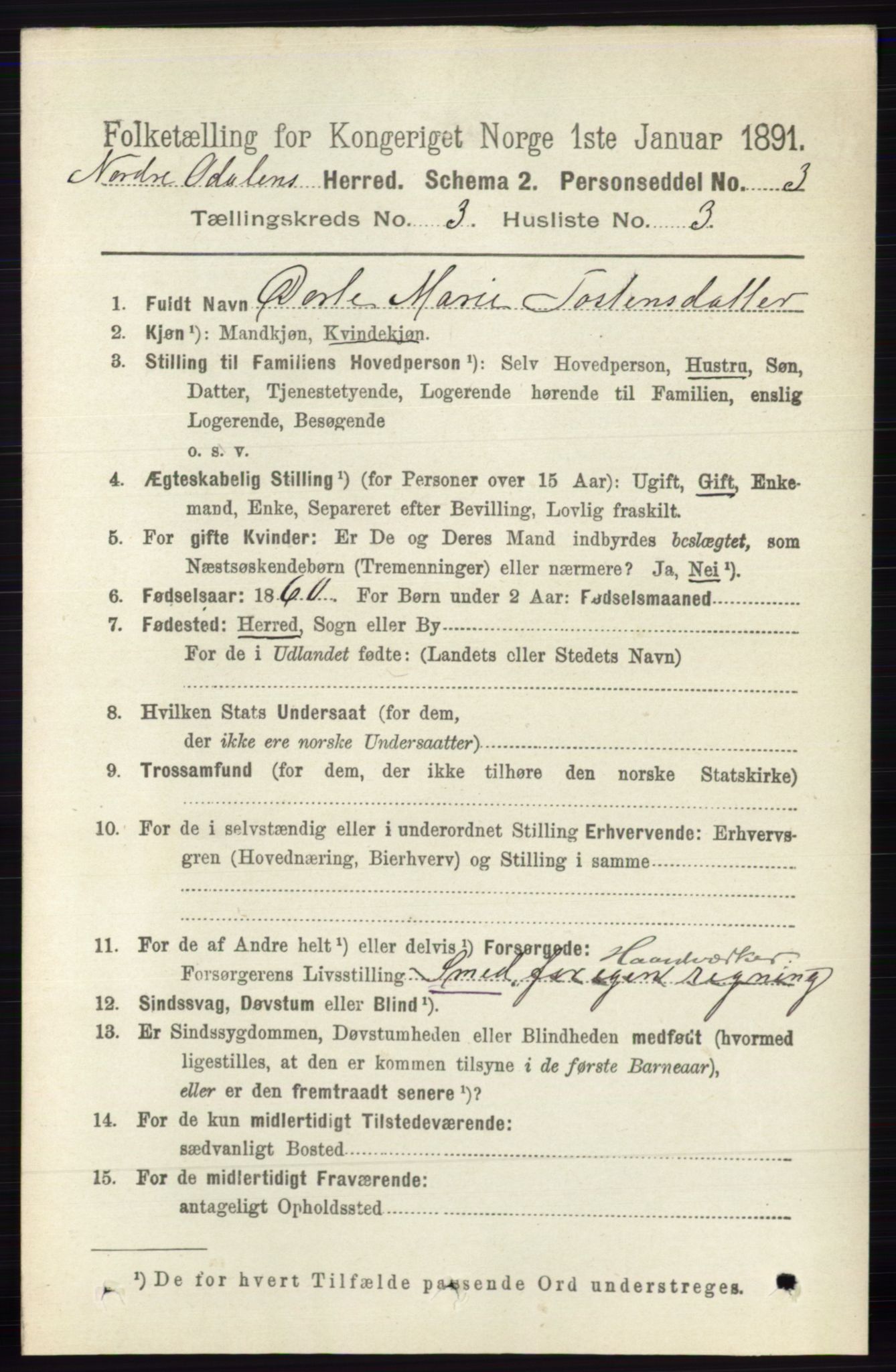 RA, Folketelling 1891 for 0418 Nord-Odal herred, 1891, s. 828