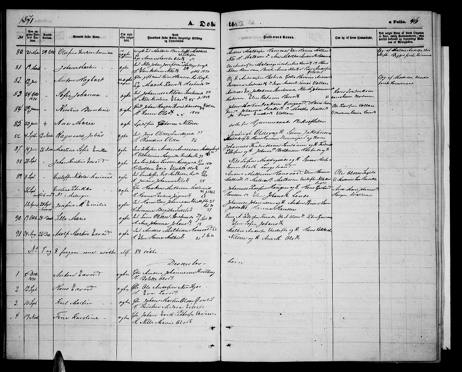 Balsfjord sokneprestembete, AV/SATØ-S-1303/G/Gab/L0006klokker: Klokkerbok nr. 6, 1863-1878, s. 46
