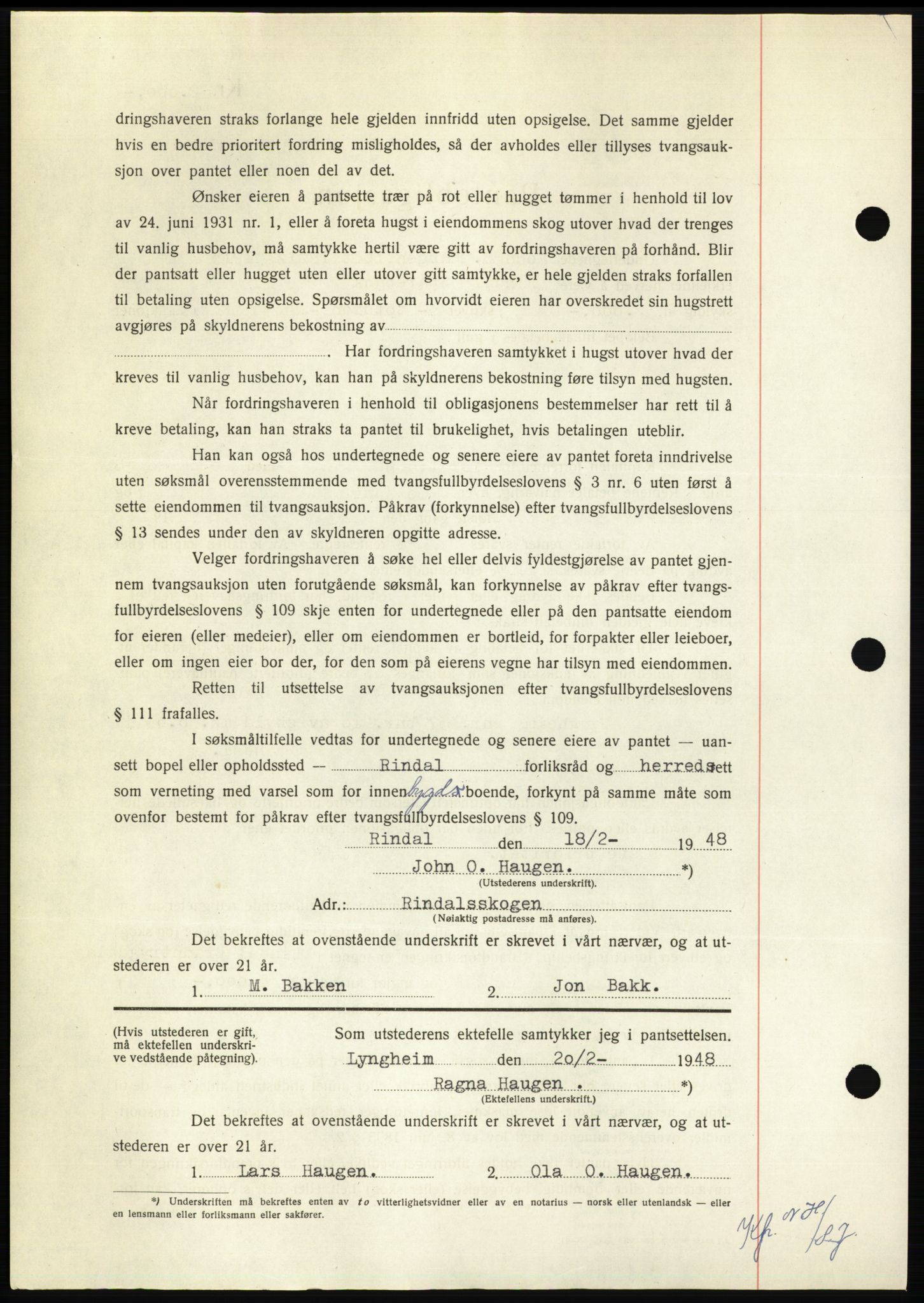 Nordmøre sorenskriveri, AV/SAT-A-4132/1/2/2Ca: Pantebok nr. B98, 1948-1948, Dagboknr: 491/1948