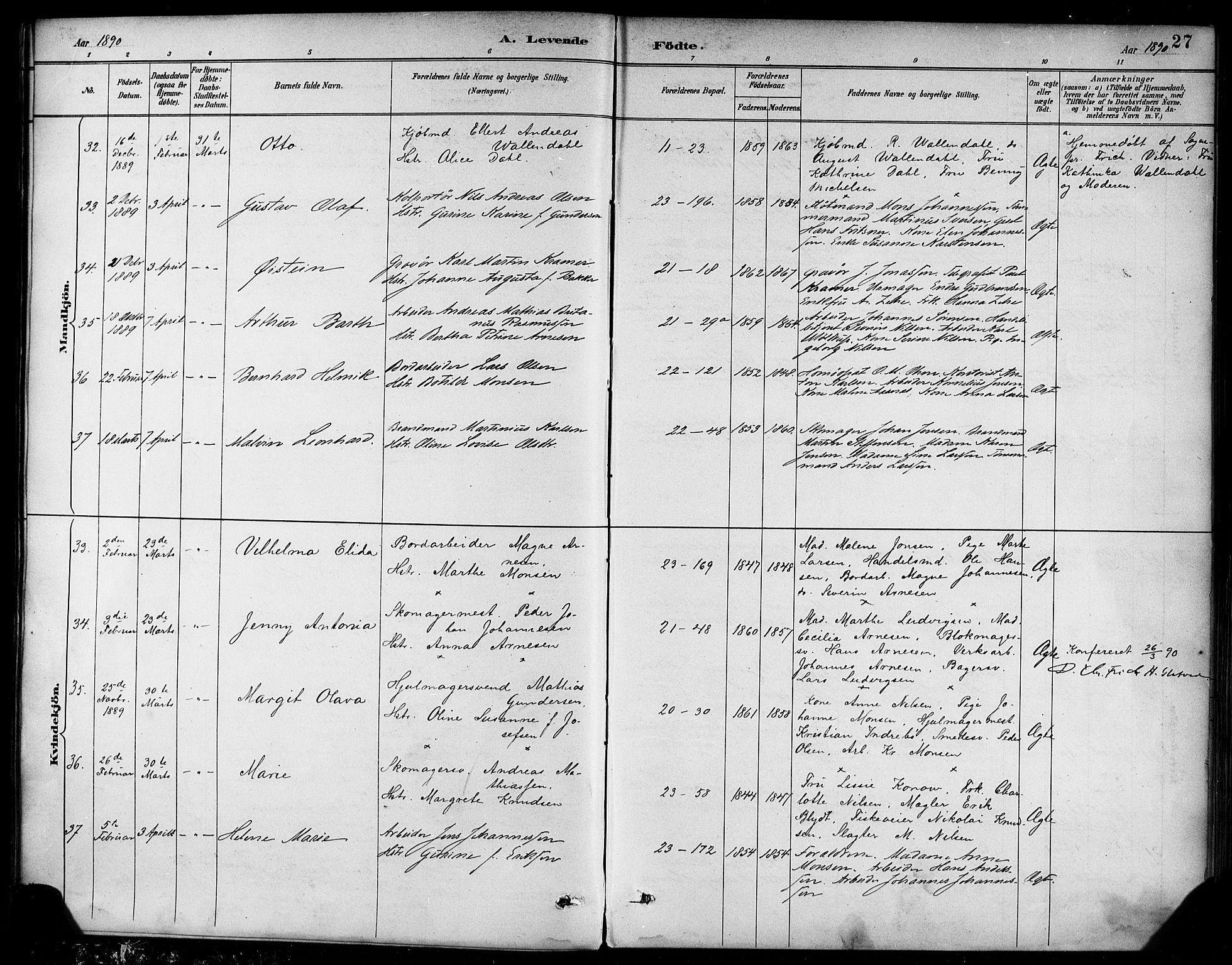 Korskirken sokneprestembete, AV/SAB-A-76101/H/Haa/L0022: Ministerialbok nr. B 8, 1889-1899, s. 27