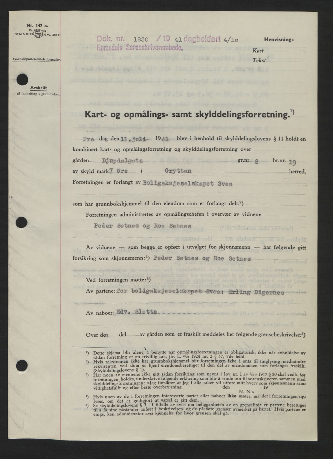 Romsdal sorenskriveri, AV/SAT-A-4149/1/2/2C: Pantebok nr. A11, 1941-1942, Dagboknr: 1830/1941