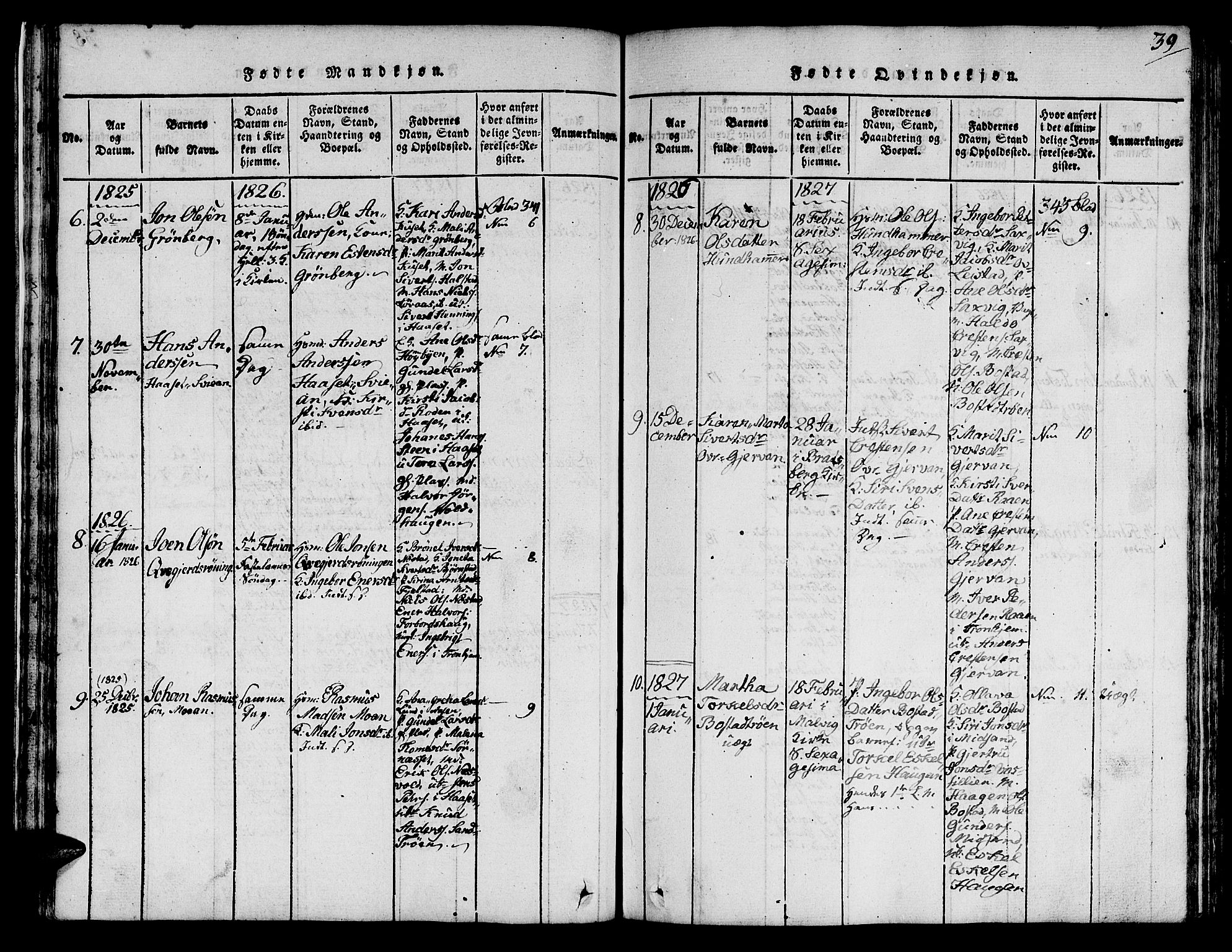 Ministerialprotokoller, klokkerbøker og fødselsregistre - Sør-Trøndelag, AV/SAT-A-1456/616/L0420: Klokkerbok nr. 616C03, 1817-1835, s. 39