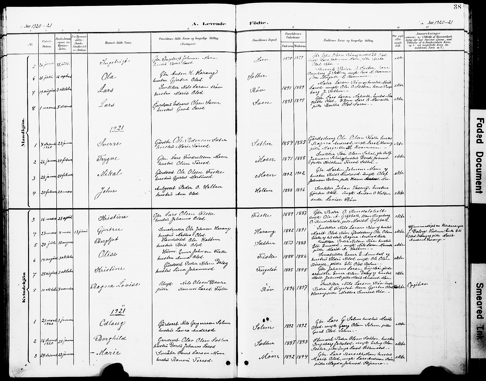 Ministerialprotokoller, klokkerbøker og fødselsregistre - Møre og Romsdal, SAT/A-1454/597/L1065: Klokkerbok nr. 597C02, 1899-1930, s. 38