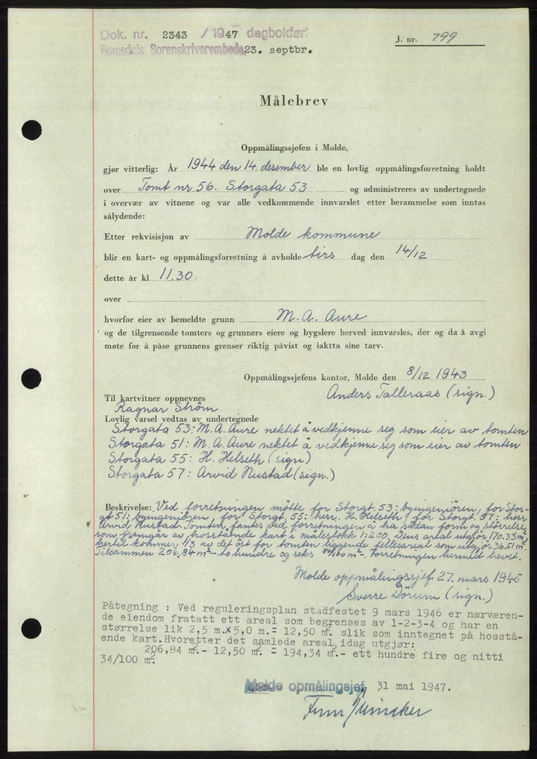 Romsdal sorenskriveri, AV/SAT-A-4149/1/2/2C: Pantebok nr. A24, 1947-1947, Dagboknr: 2343/1947