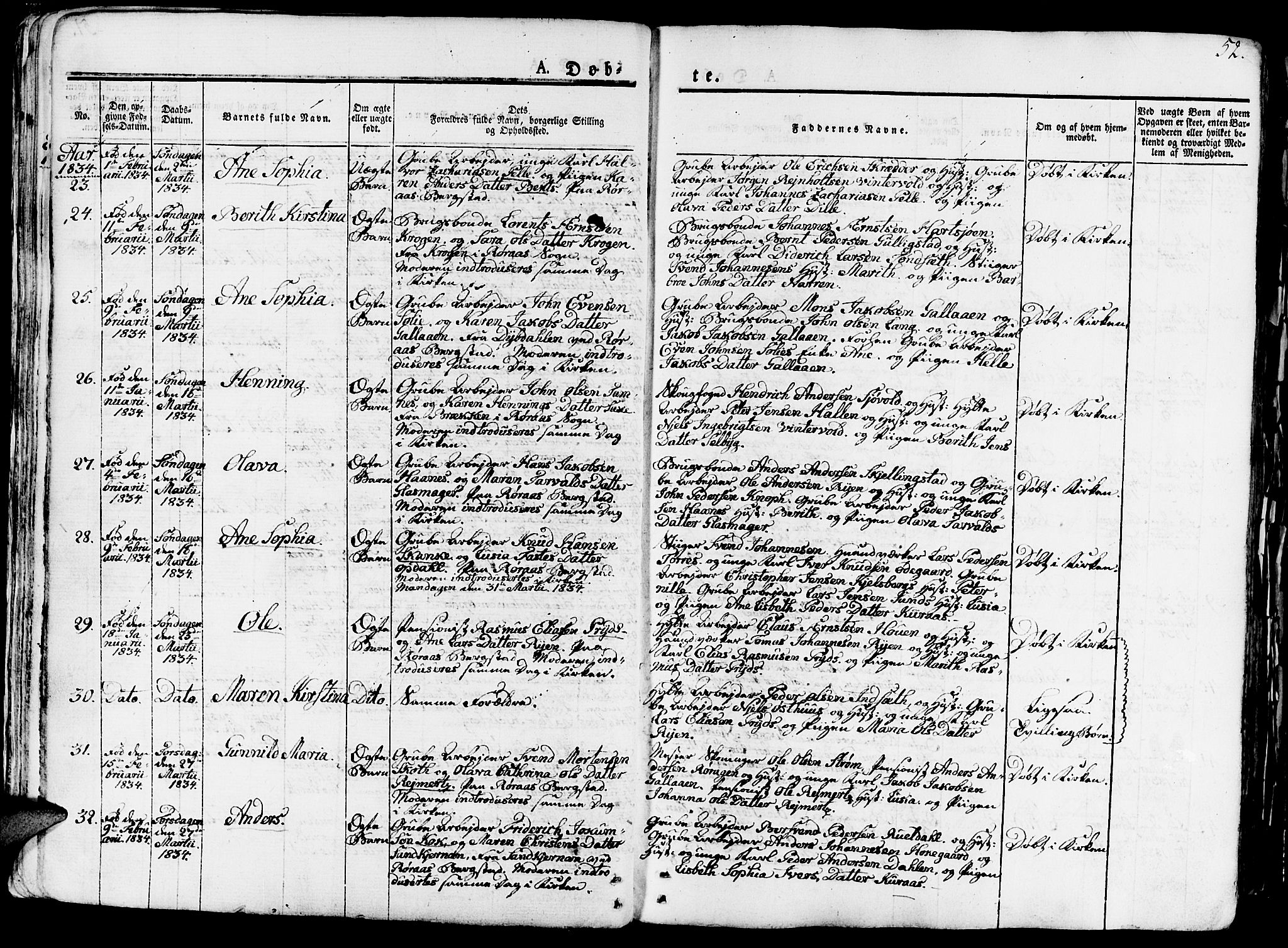 Ministerialprotokoller, klokkerbøker og fødselsregistre - Sør-Trøndelag, SAT/A-1456/681/L0938: Klokkerbok nr. 681C02, 1829-1879, s. 52