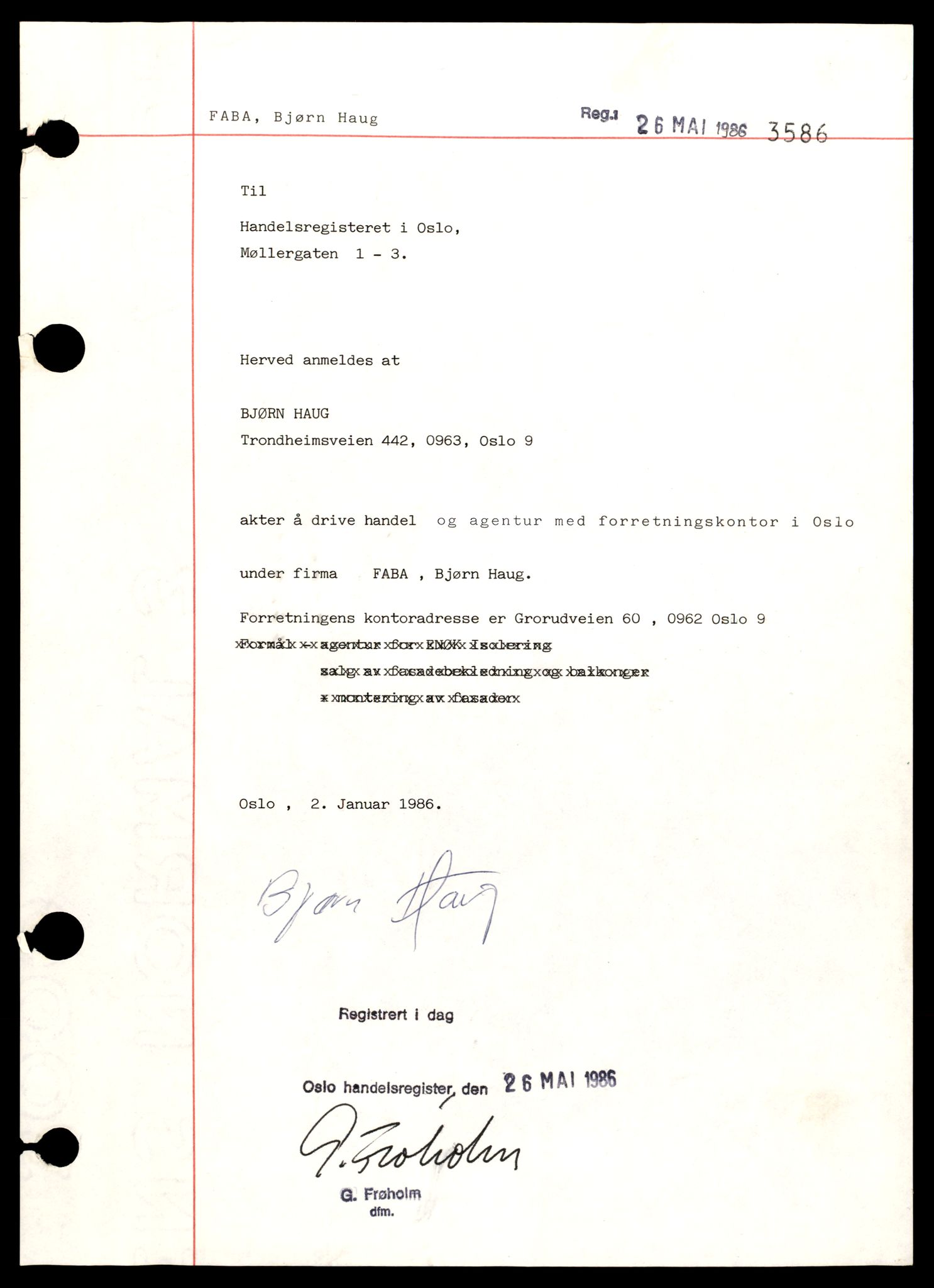 Oslo byfogd, Handelsregisteret, SAT/A-10867/G/Gb/Gba/L0011: Enkeltmannsforetak, Fa-Fo, 1944-1990