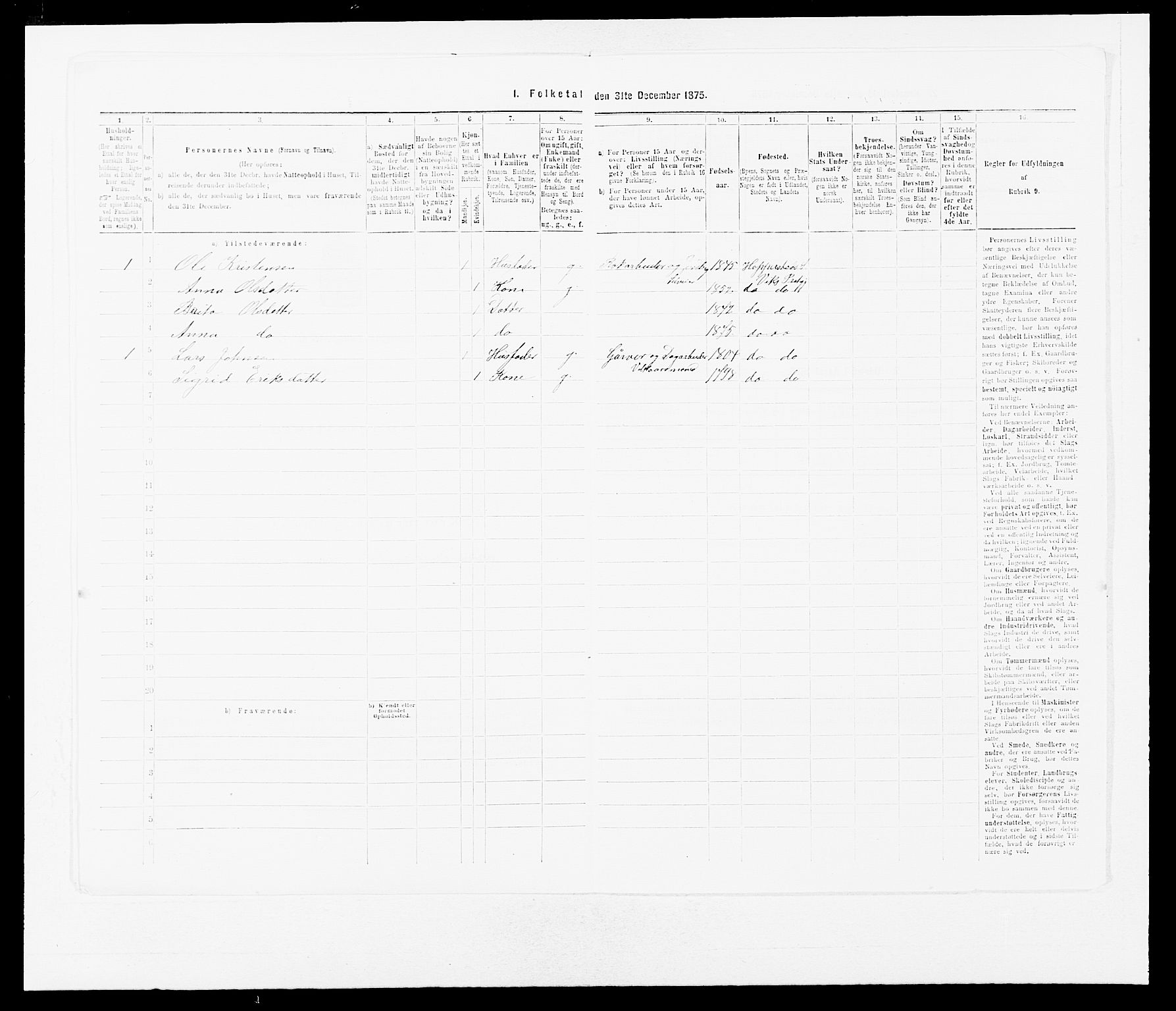 SAB, Folketelling 1875 for 1417P Vik prestegjeld, 1875, s. 806