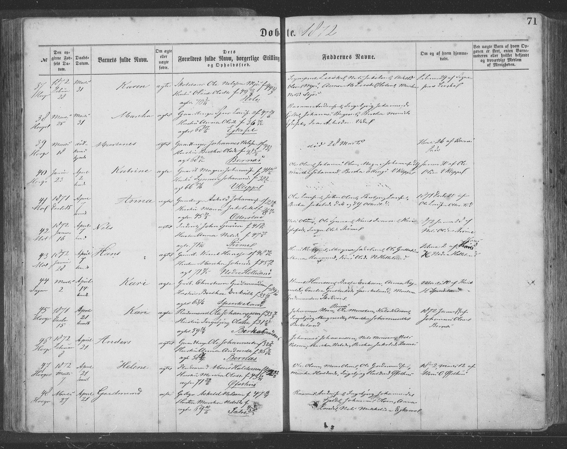Hosanger sokneprestembete, AV/SAB-A-75801/H/Haa: Ministerialbok nr. A 9, 1864-1876, s. 71