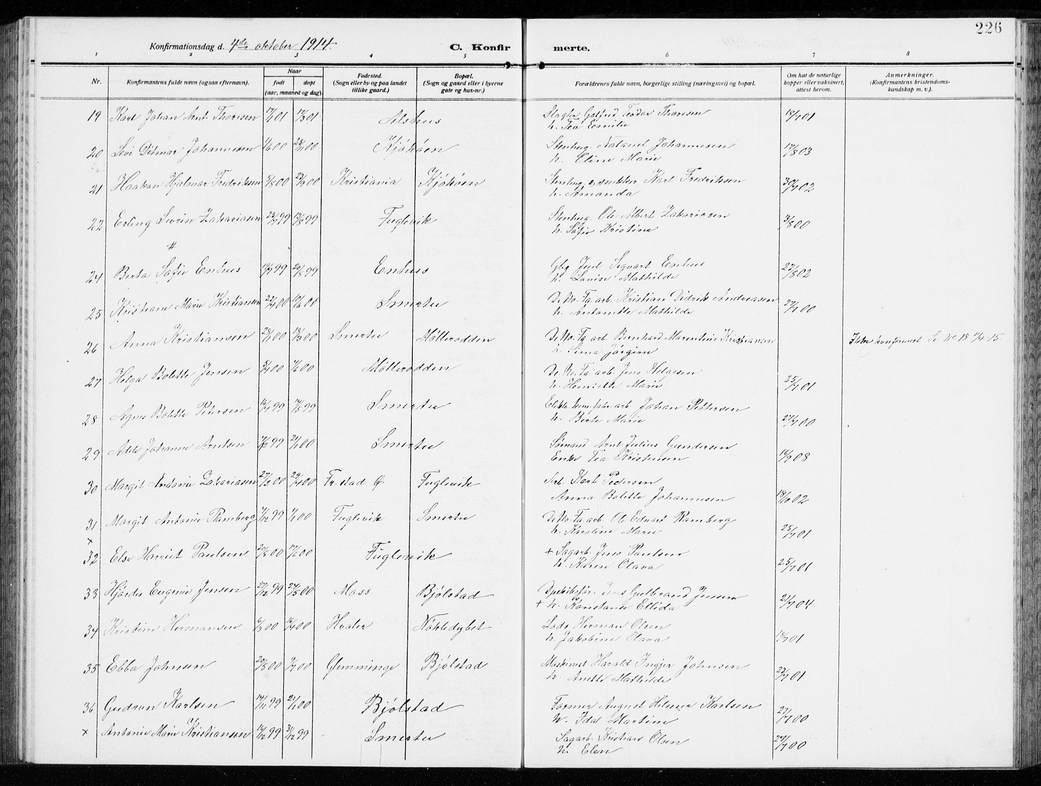 Kråkerøy prestekontor Kirkebøker, AV/SAO-A-10912/G/Ga/L0001: Klokkerbok nr. 1, 1908-1944, s. 226