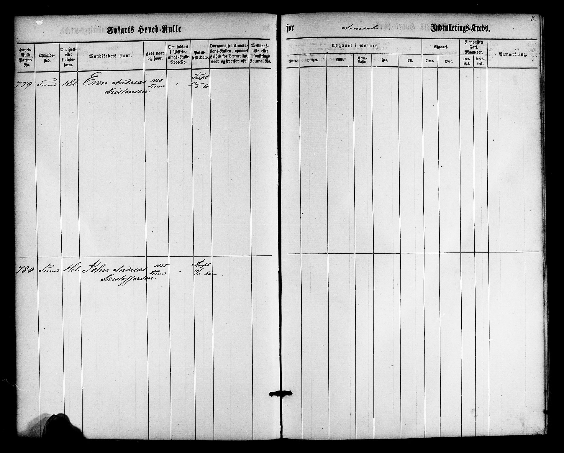 Arendal mønstringskrets, SAK/2031-0012/F/Fb/L0009: Hovedrulle nr 767-1532, S-7, 1857-1864, s. 8